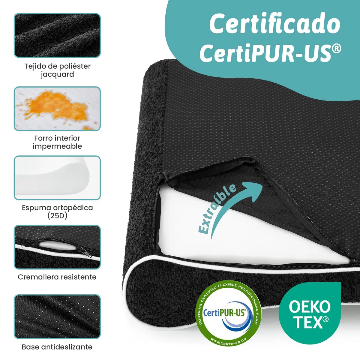 COZY KISS Cama para Perros Lavable, 129x91x20cm, con Borde Elevado - Colchón Ortopédico para Perros en Forma de Barco, Impermeable y Antideslizante, Adecuada para Mascotas hasta 64kg, Negro