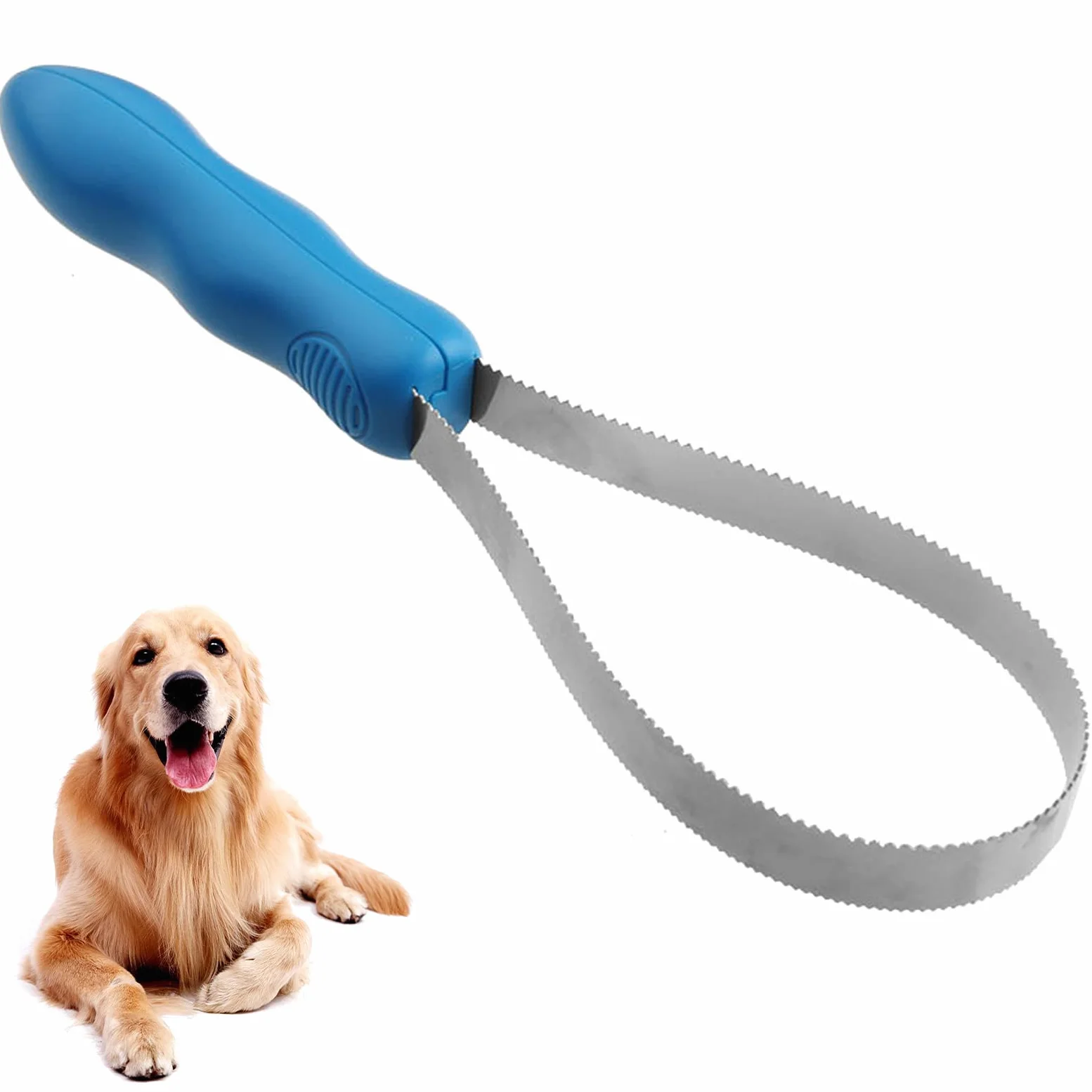 Cuchilla de aseo de doble cara para perros, cepillo de desprendimiento con cuchillas de acero inoxidable para pelaje corto y largo