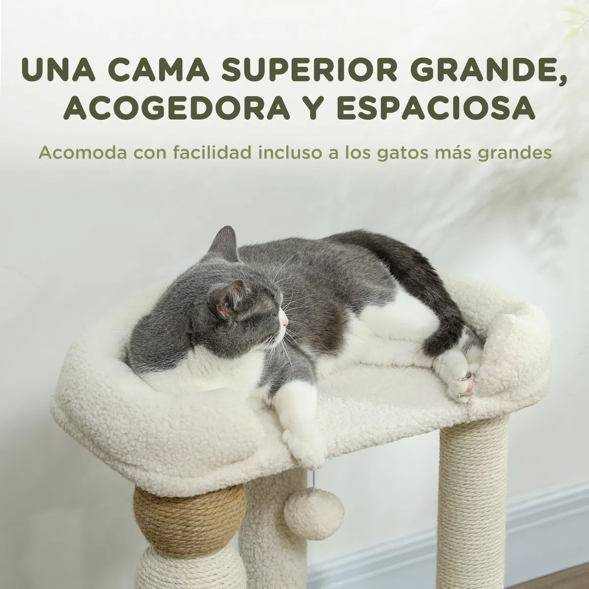 PawHut Árbol Rascador para Gatos Torre Escalador 76 cm Beige | Árbol para Gatos, con Cama, Plataforma de Salto, Postes de Yute, Bolas de Juguete
