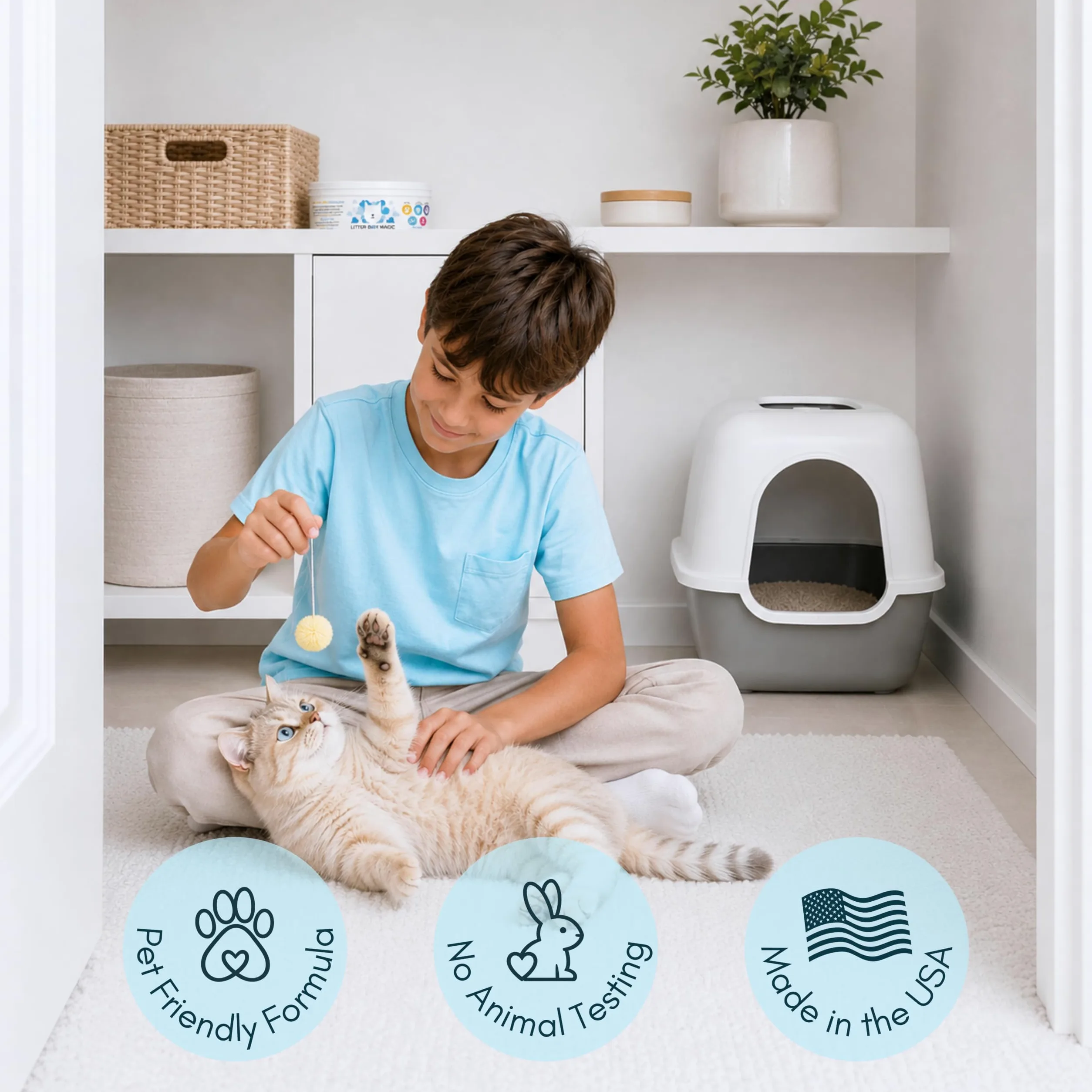 Litter Box Magic Tarro desodorante para gatos (16 onzas, paquete de 2) aroma fresco, ambientador para olores de mascotas de la caja de arena, gel para eliminar olores en un frasco, eliminador de