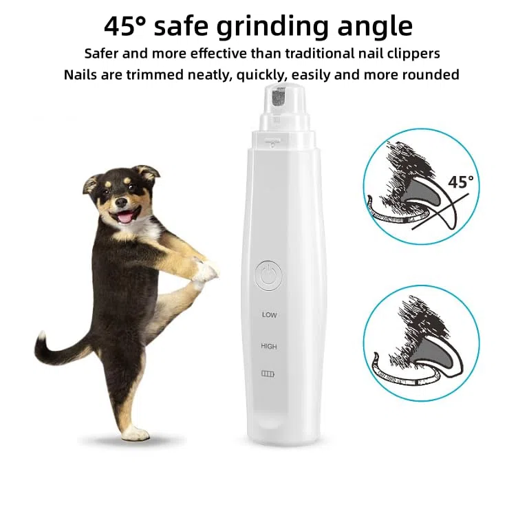 Molinillo de uñas silencioso para perros y gatos, kit de aseo para perros, ángulo de pulido seguro de 45° y tecnología súper silenciosa, para perros grandes, medianos, gatos, cuidado de uñas de