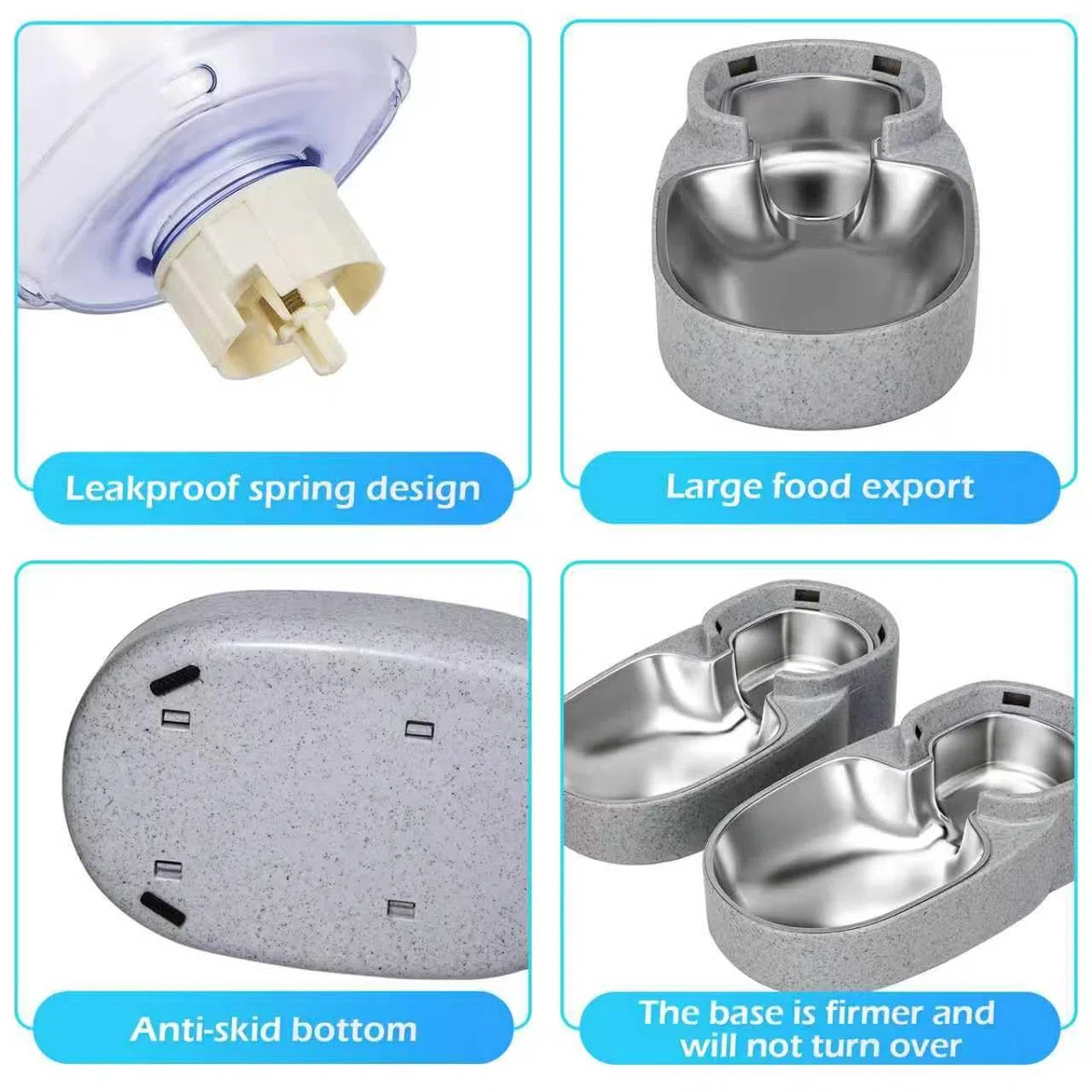 Comedero automático para gatos y dispensador de agua con cuenco de acero inoxidable, comedero de alimentos por gravedad y juego de bebedero para perros pequeños y medianos, cachorros, gatitos, 1 galón