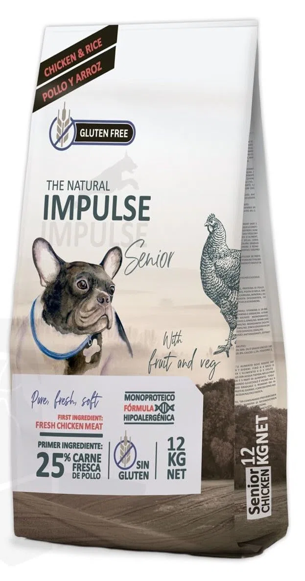 The Natural Impulse Dog Senior 12KG, alimentación monoproteica para Perros Adultos sin Gluten (12kg)