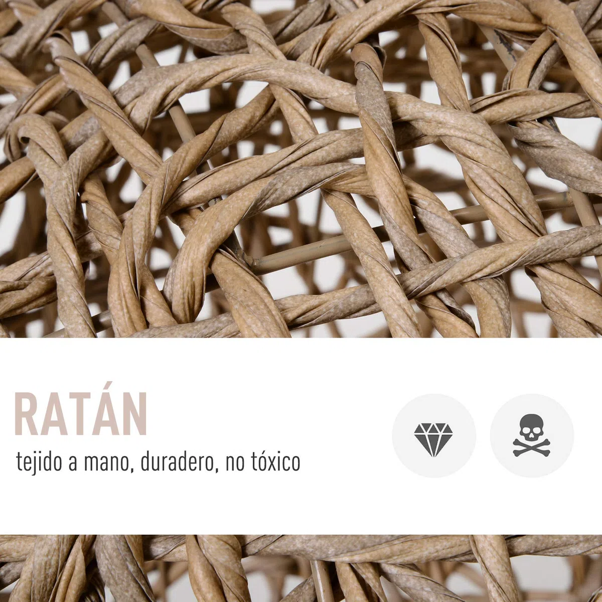 PawHut Cama Cueva de Ratán para Gatos Base Trípode Φ52x58 cm Madera Natural | Mascotas Pequeñas, Cojín de Felpa y Algodón Suave, Diseño Elevado, Estable