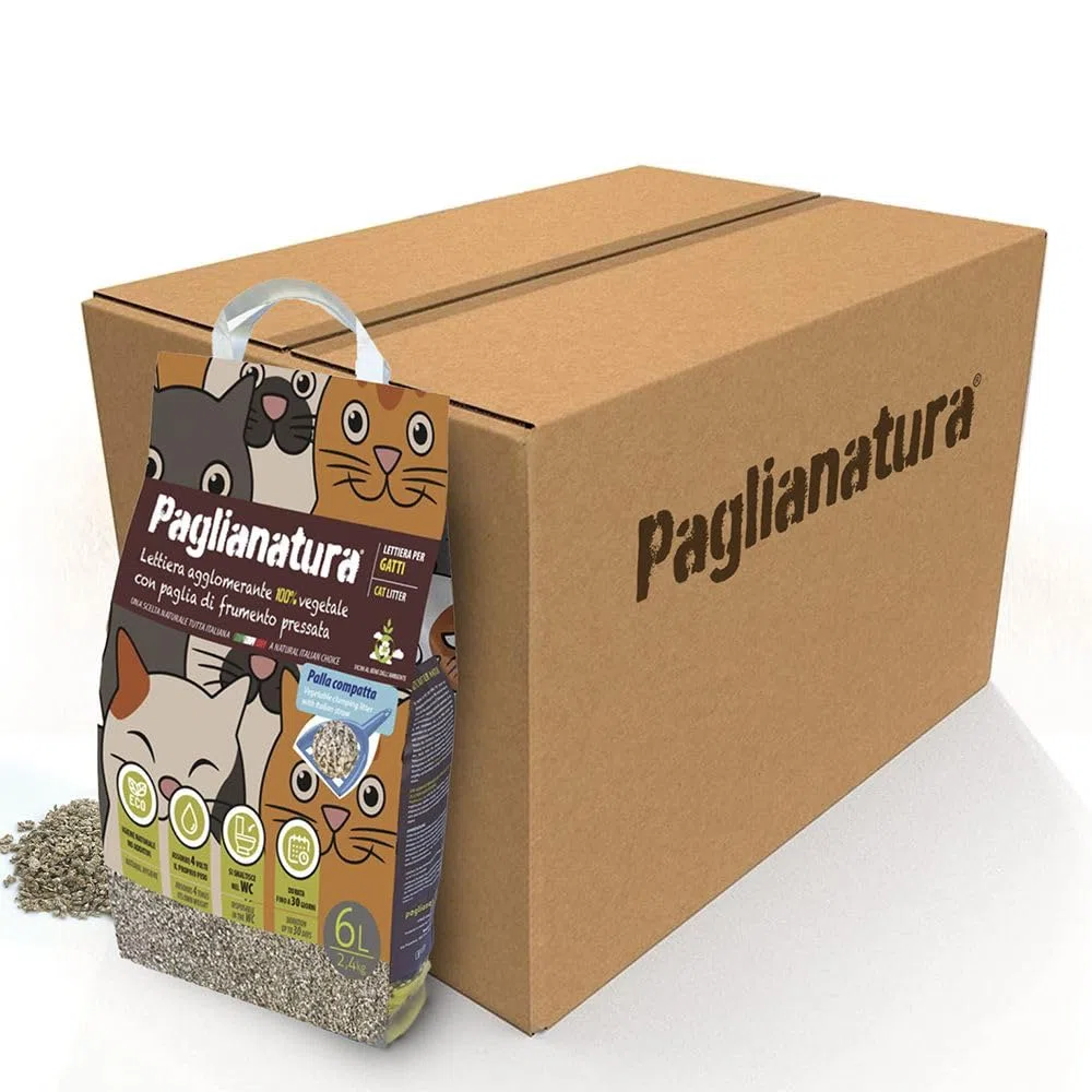 Paglianatura Set de 6 Piezas de Arena Natural para Gatos, 2,4 kg/6 litros, Alta absorbencia, ecológica, sin Olor, fácil de Limpiar