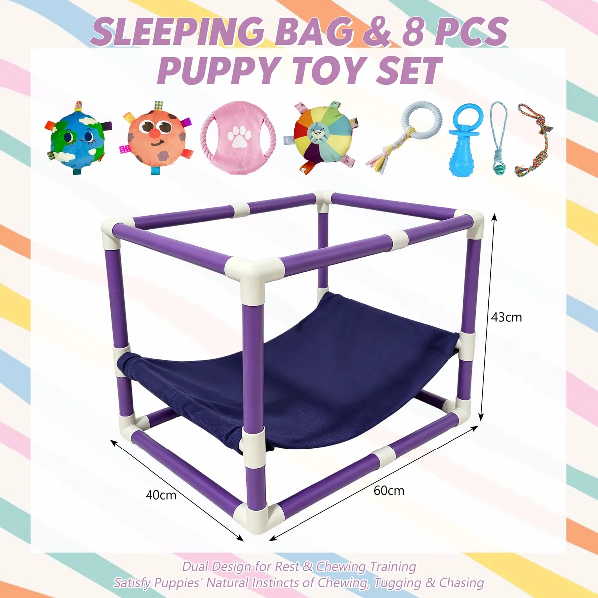 Cachorros de juguete, sala de juegos para cachorros con 8 juguetes, zona de juegos para perros pequeños, centro de actividad para perros, marco de PVC, hamaca, juguete enriquecedor para entrenamiento