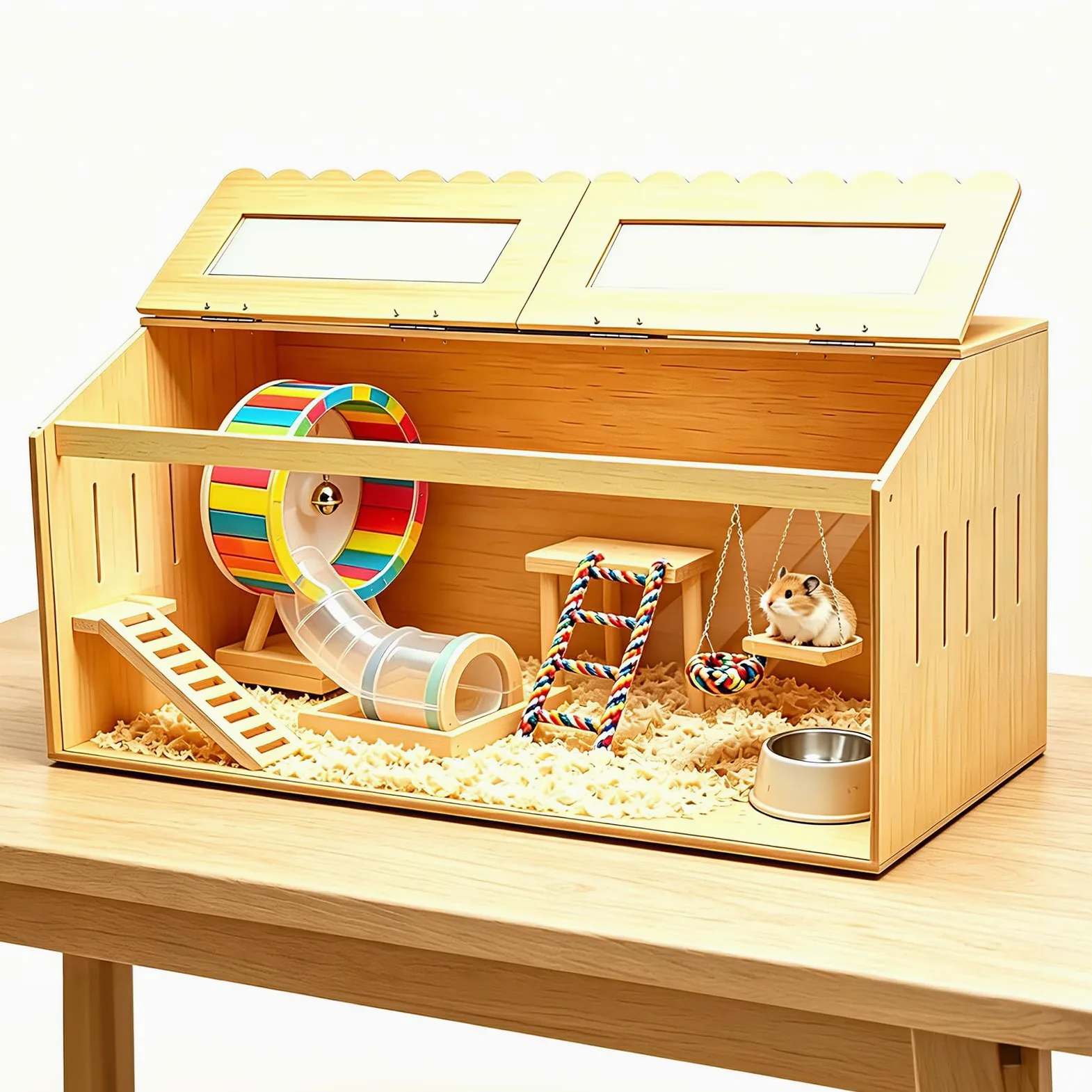 Jaula para hámster, 80 x 40 x 40 cm, de madera, con ventana transparente de acrílico, orificios de ventilación en el lateral, adecuada para animales pequeños, hámsteres, conejos