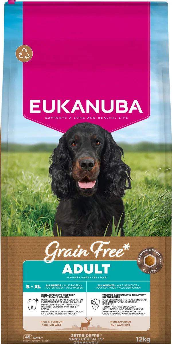 Eukanuba, alimento para Perros sin Cereales con venado, alimento seco Premium sin Cereales para Perros Adultos de Todas Las Razas, 12 kg | Comida seca premium con caza | sin cereales | para perros adultos