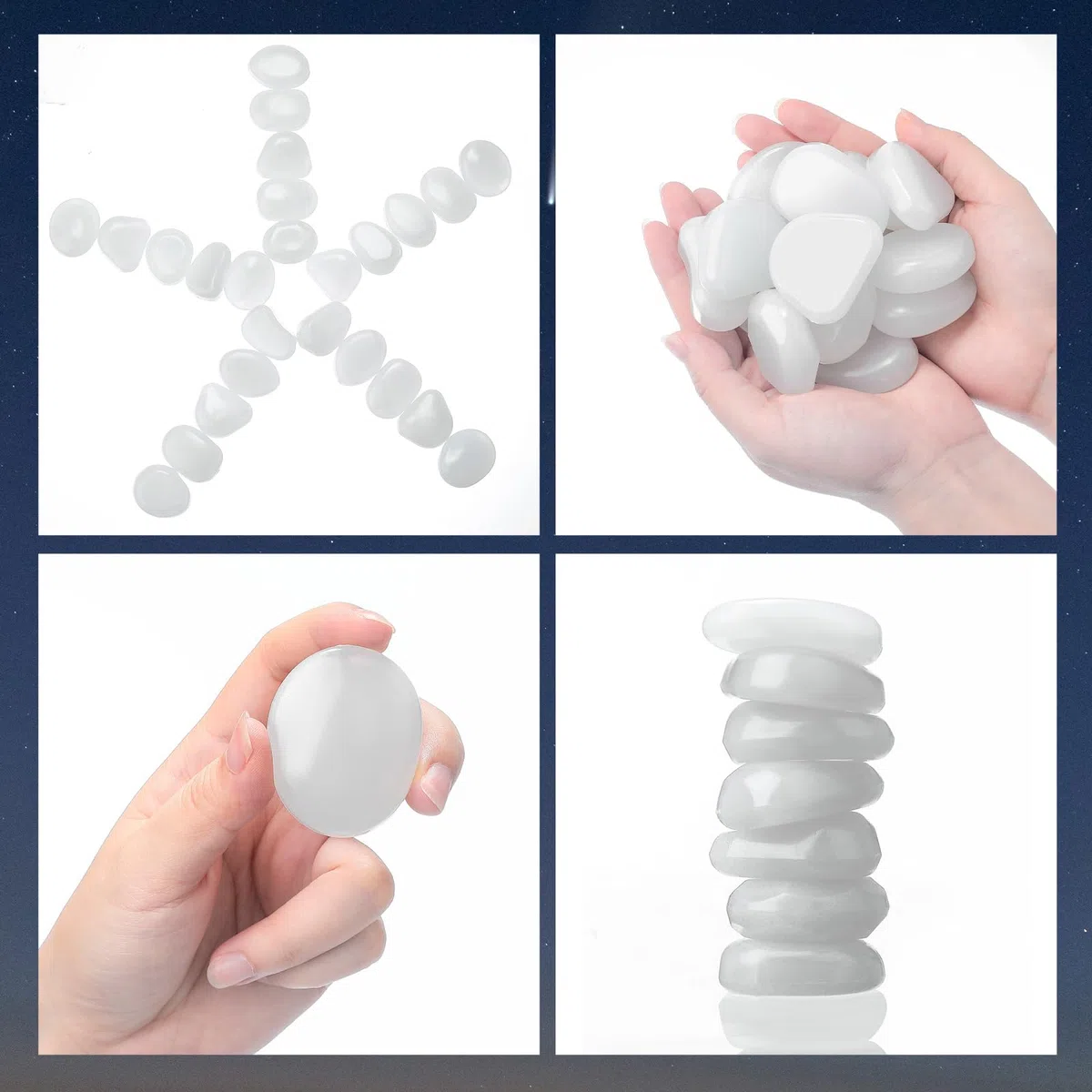 Landical 100 Piedras Que Brillan en la Oscuridad, Piedras Que Brillan en la Oscuridad, Piedras Luminosas para Acuario, Grava, decoración de Plantas suculentas (Blanco, 1.8 Pulgadas)