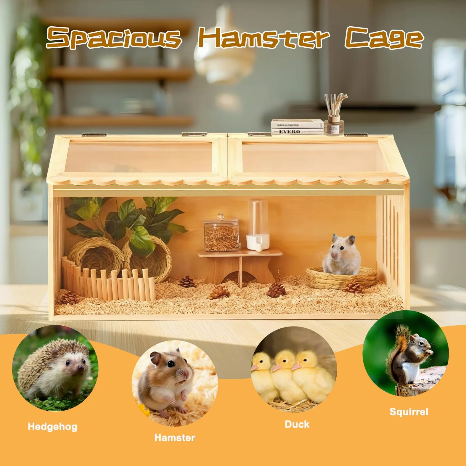 Jaula para hámster, 80 x 40 x 40 cm, de madera, con ventana transparente de acrílico, orificios de ventilación en el lateral, adecuada para animales pequeños, hámsteres, conejos