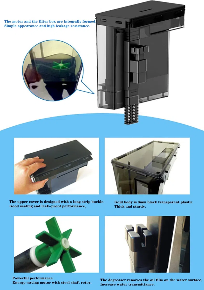Filtro Exterior para Acuario Hang Tanque de Pescado Tanque de césped Filtro de Pared Externa Cubierte de Cubo de Cubo Mini Filtro de Silencio de desgrasador