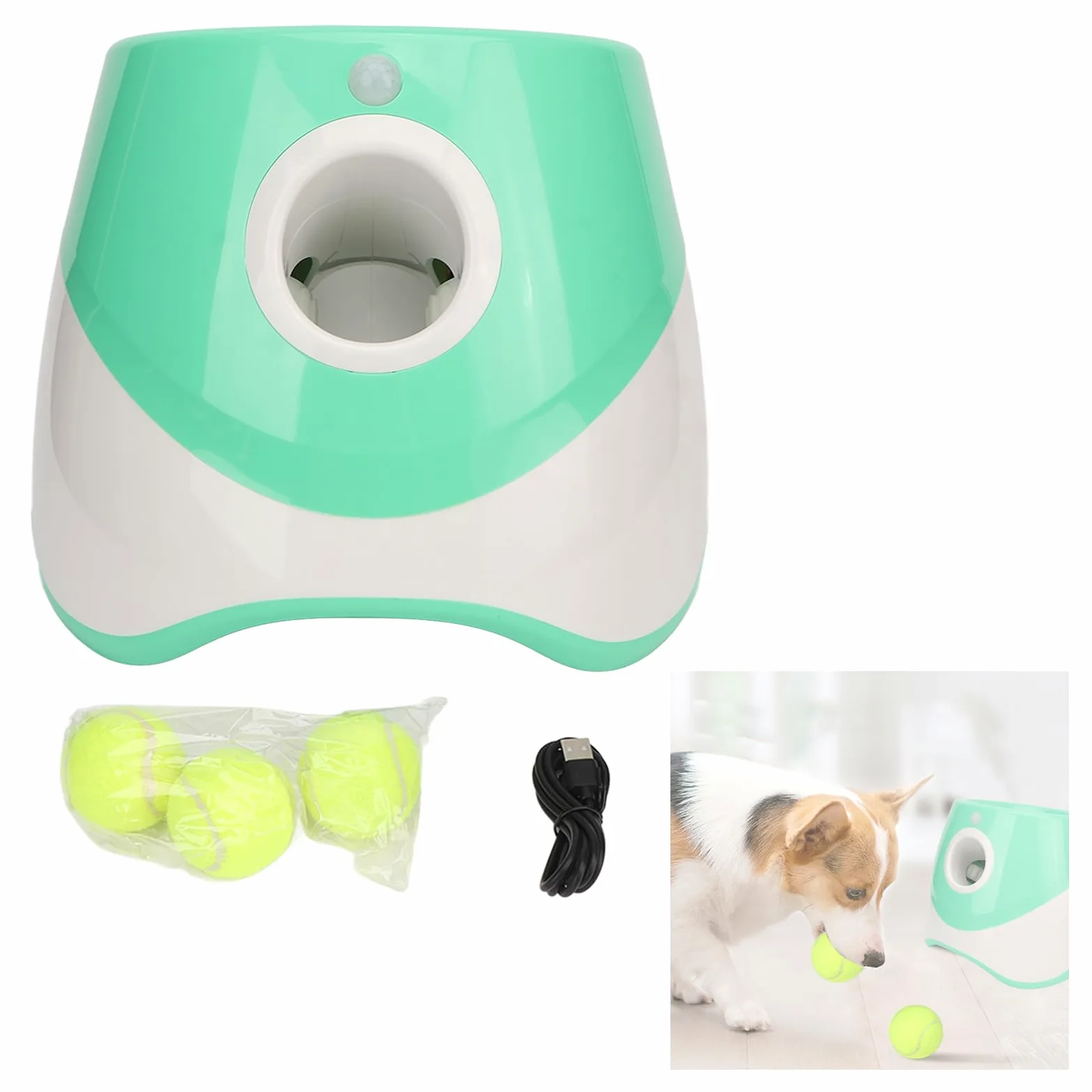 Lanzador Automático de Bolas para Perros, Lanzador Automático de Pelotas con 3 Modos,Lanzador de Pelotas para Perros Recargable con 3 Pelotas de Tenis para Jugar en Interiores