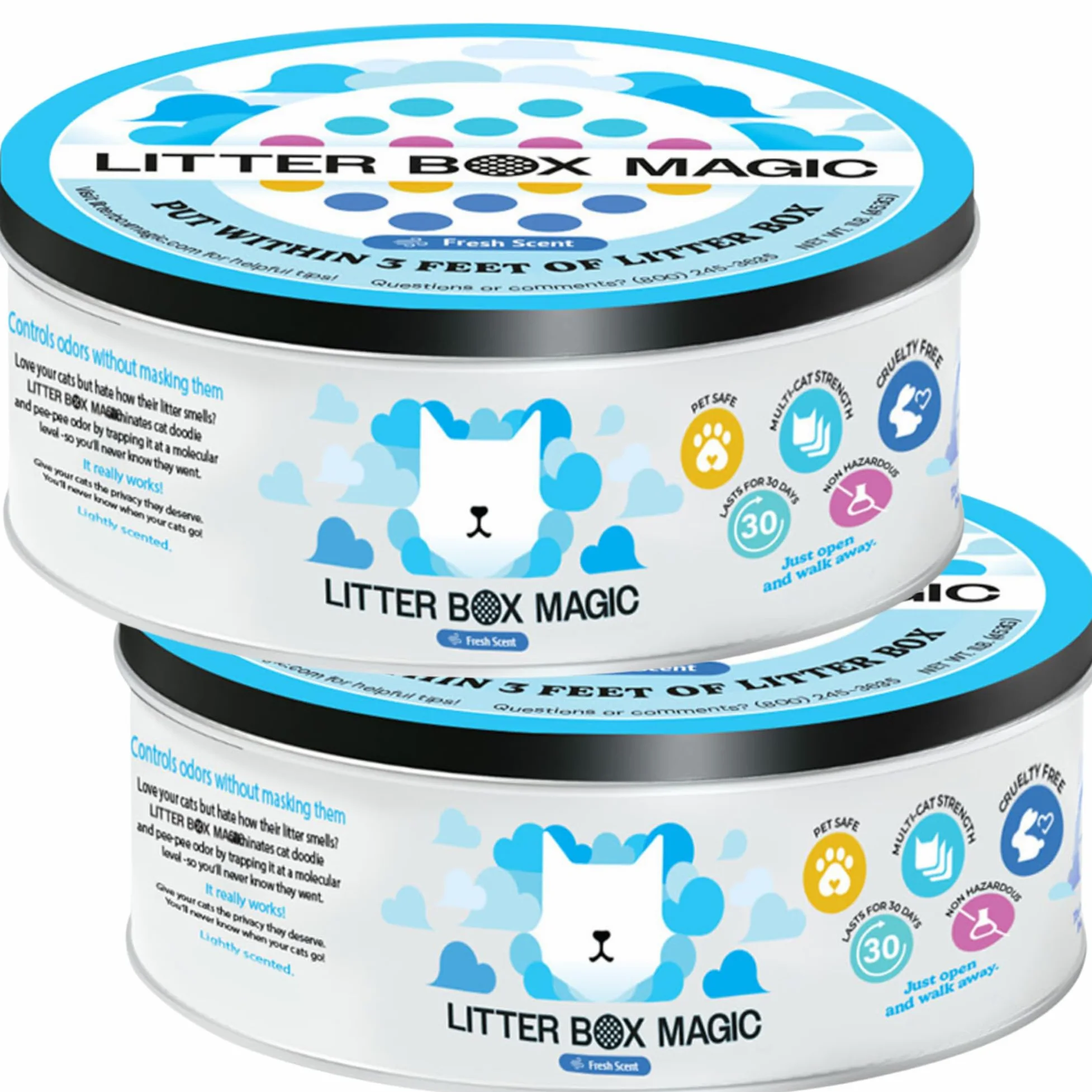 Litter Box Magic Tarro desodorante para gatos (16 onzas, paquete de 2) aroma fresco, ambientador para olores de mascotas de la caja de arena, gel para eliminar olores en un frasco, eliminador de