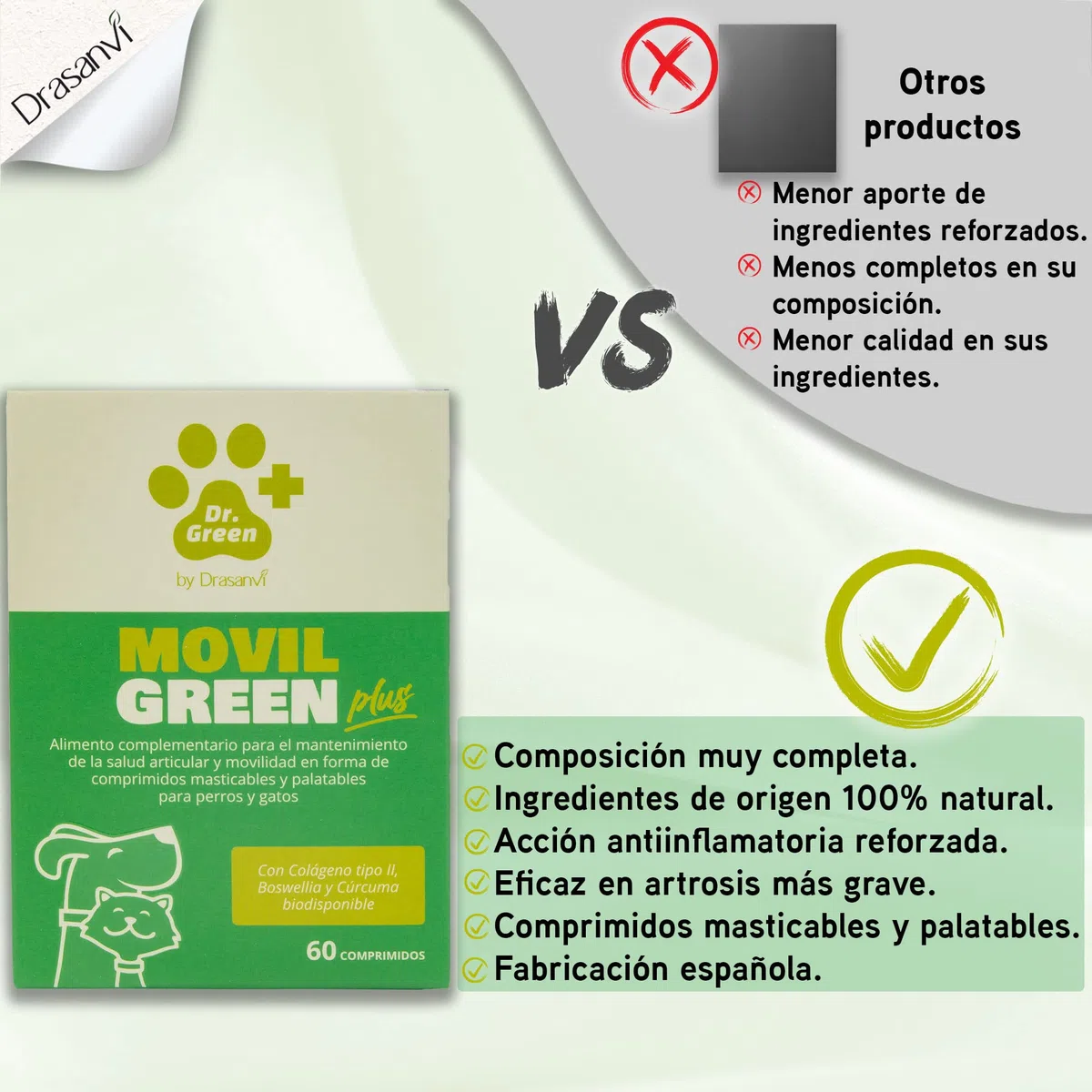 Artrosis Perro Movilgreen Plus 60 Comprimidos para Articulaciones Drasanvi | Formula Reforzada con Mayor Concentracion de Activos para Perros con Necesidades Articulares Mas Exigentes, Dr Green