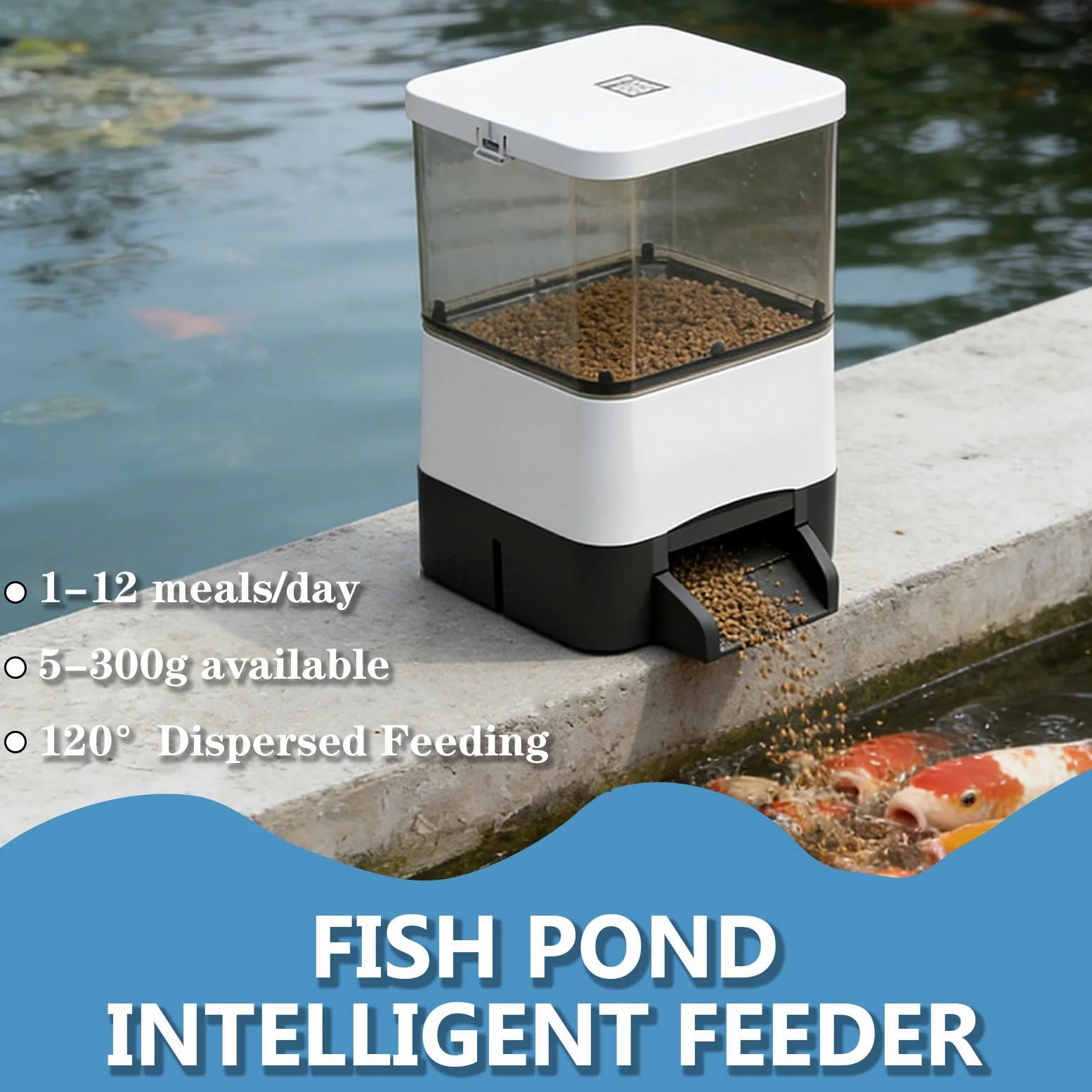 Comedero Automático para Peces con Dispensador, Control Remoto Mediante Aplicación WiFi. Ajuste preciso de la dosificación de 30 g a 3000 g para acuarios domésticos (Black)