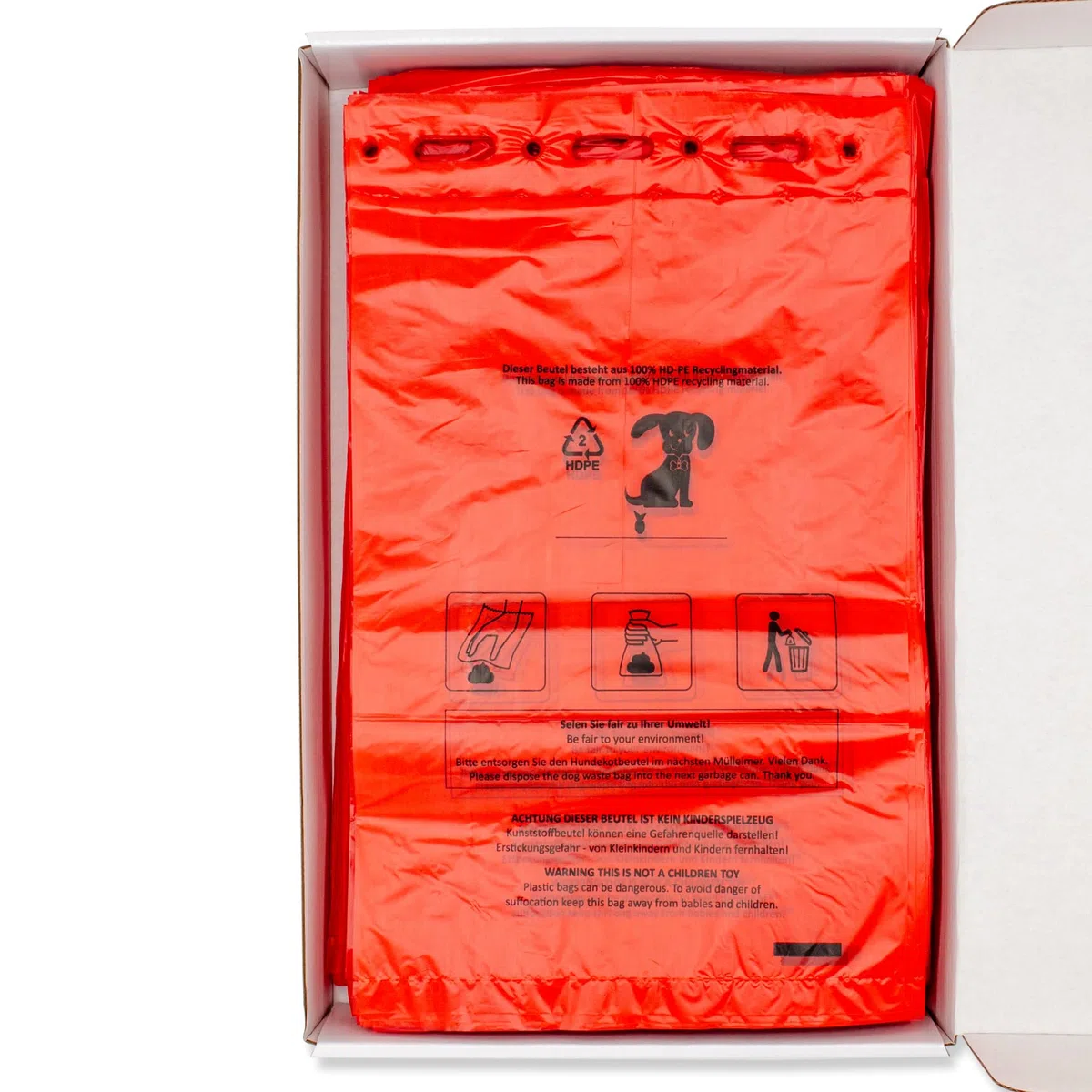 6000 bolsas para excrementos de perro (60 bloques de 100 bolsas) para colgar, color rojo, 21 x 31,5 cm + borde de 3,5 cm