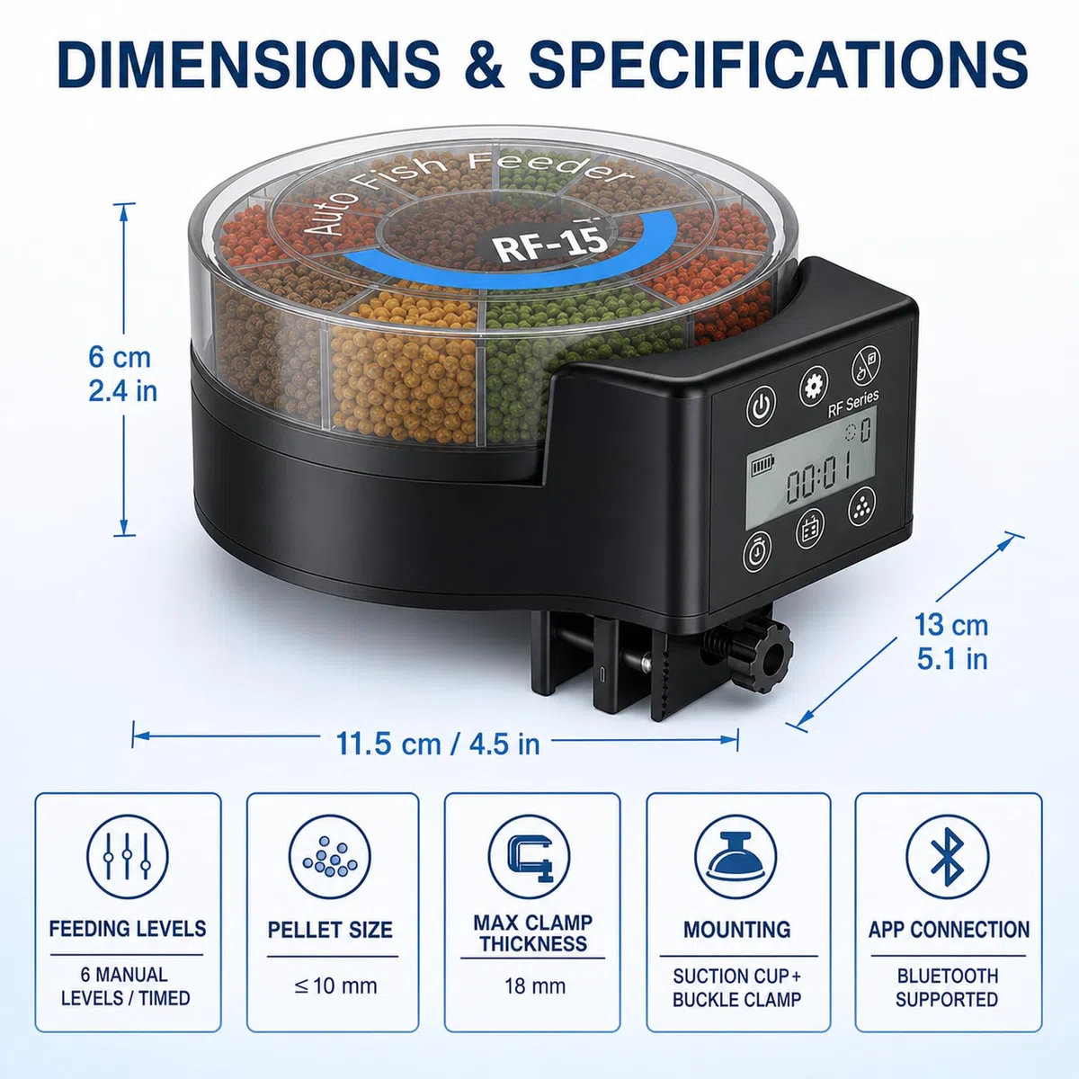 Alimentador Automático Acuarios con Temporizador Recargable, 105ML Comedero Automático de Peces, Dispensador de Comida para Acuarios para Acuario o Peceras