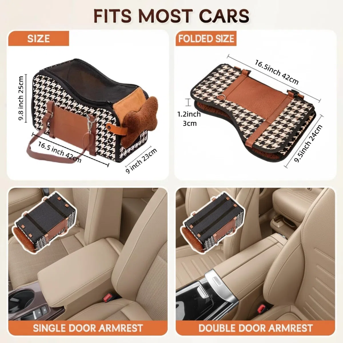 Asiento de coche para perro con consola central, asiento de coche para cachorros, consola central para perros pequeños
