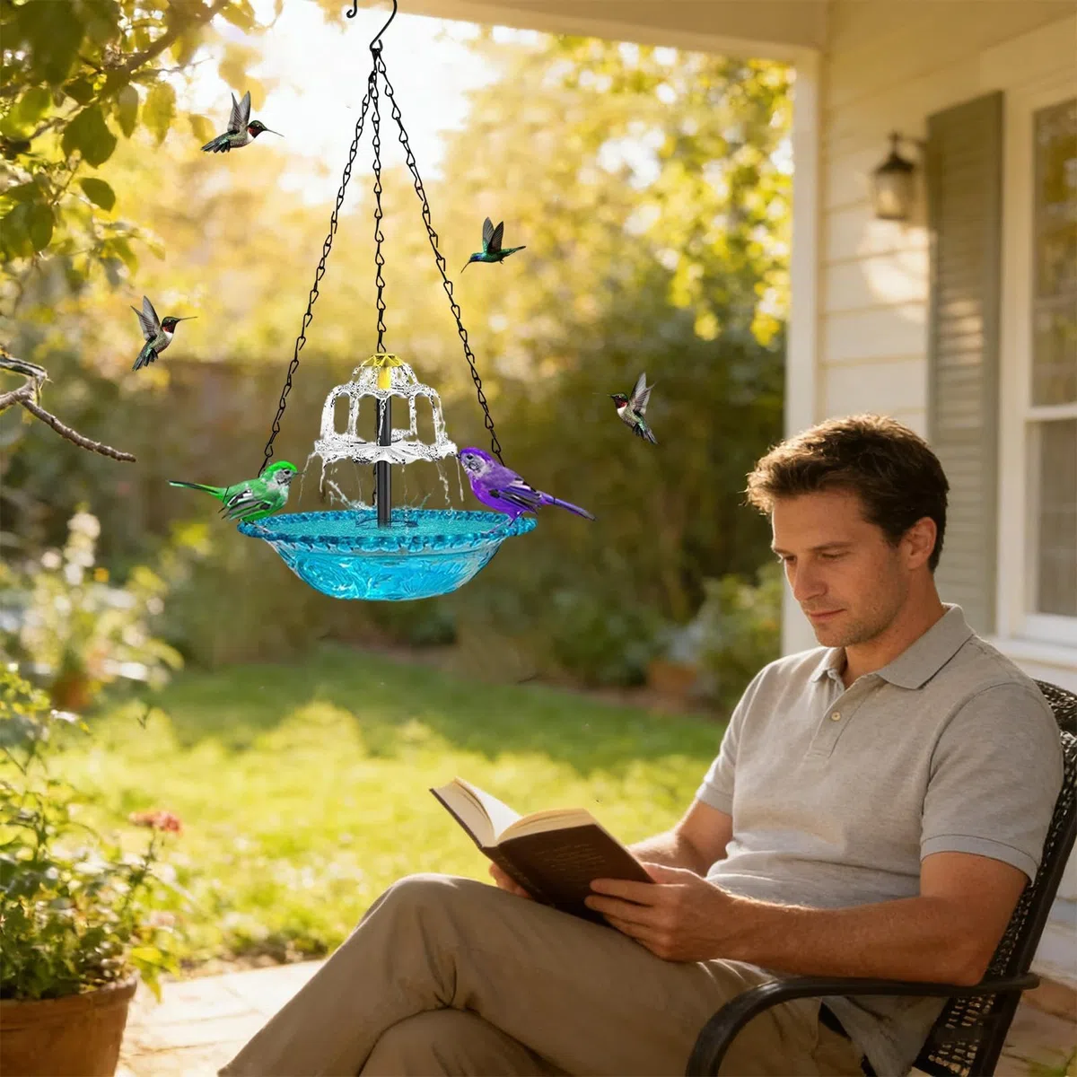 Baño para Pájaros con Energía Solar Bebedero Exterior de Pájaros con Fuente