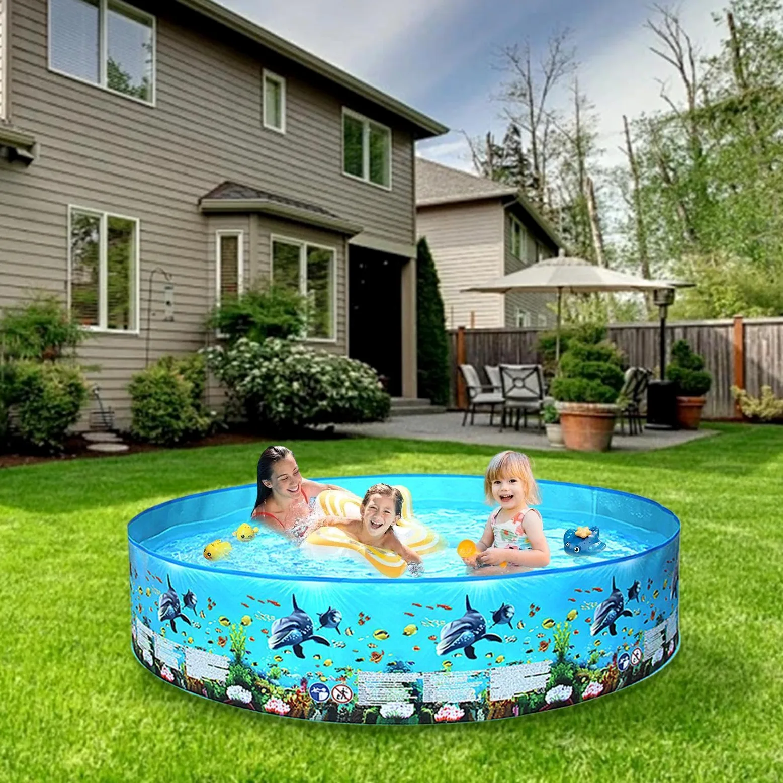 Piscina Plegable Portátil Infantil Bañera Exterior No Inflable De Verano | Piscina De Agua Plegable Para Familia Niños Adultos Mascotas Jardín Patio Terraza Jardín Trasero Patio Exterior