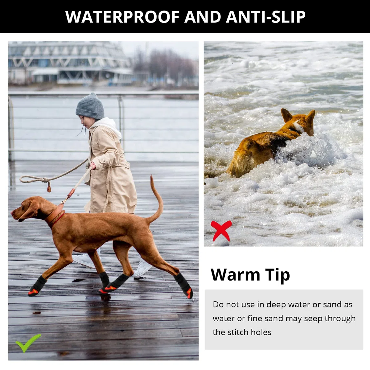 Zapatos para perros impermeables para perros, botines para pavimento caliente con suela reflectante resistente antideslizante, zapatos para perros pequeños, medianos y grandes, 4 piezas