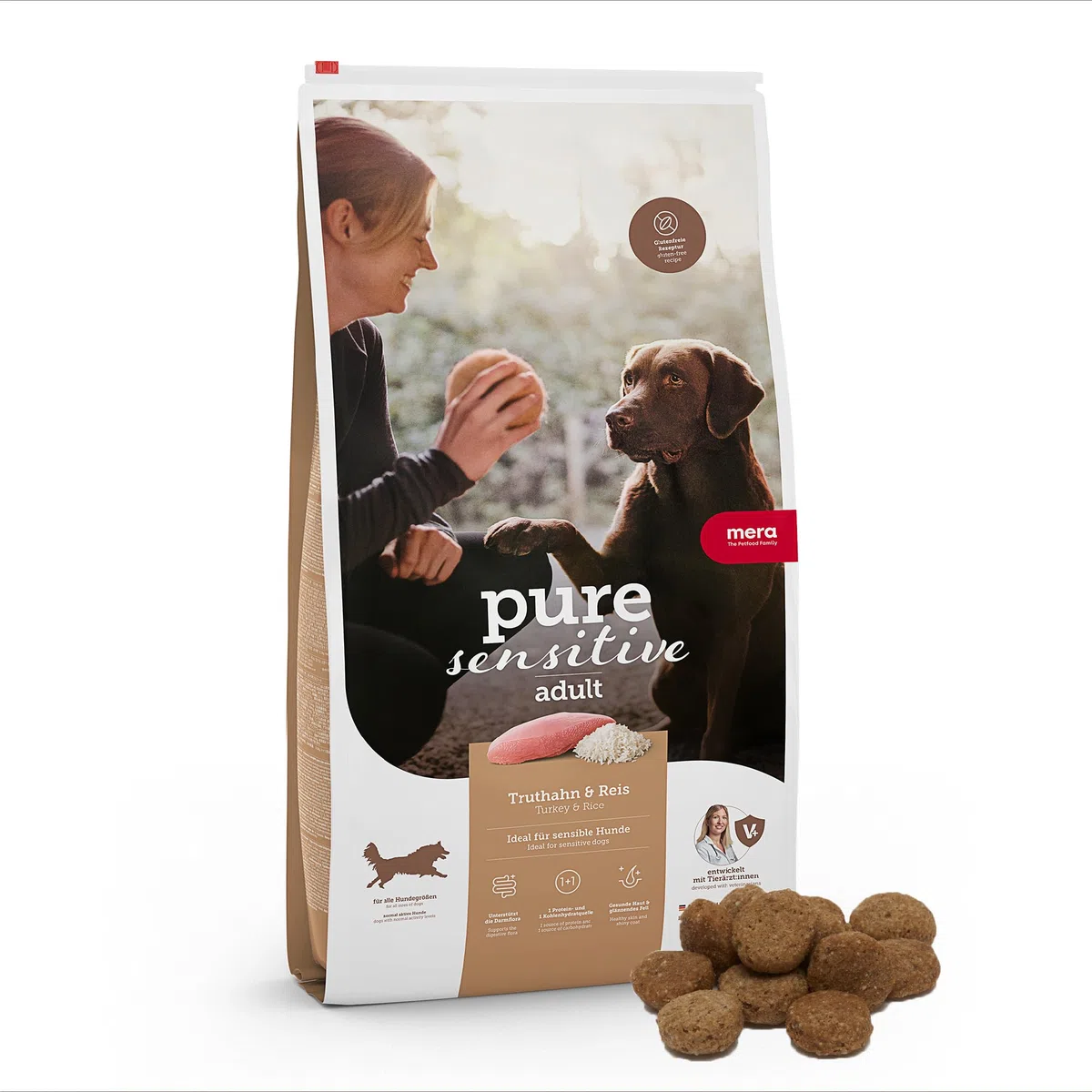 MERA Pure Sensitive Pavo & Arroz, Comida Seca para Perros sensibles, Comida Seca de Pavo y arroz, alimento para Perros Adultos, sin Trigo ni azúcar (12,5 kg)