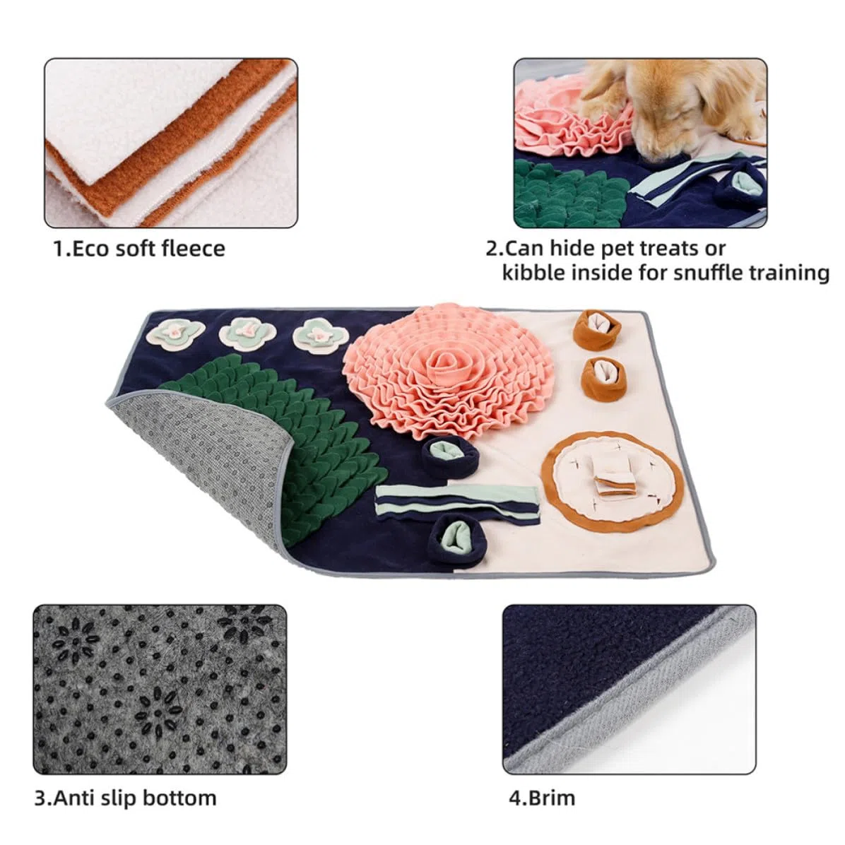 Tapete Floral para Comer Lento Perros, Entrenamiento Olfativo Plegable