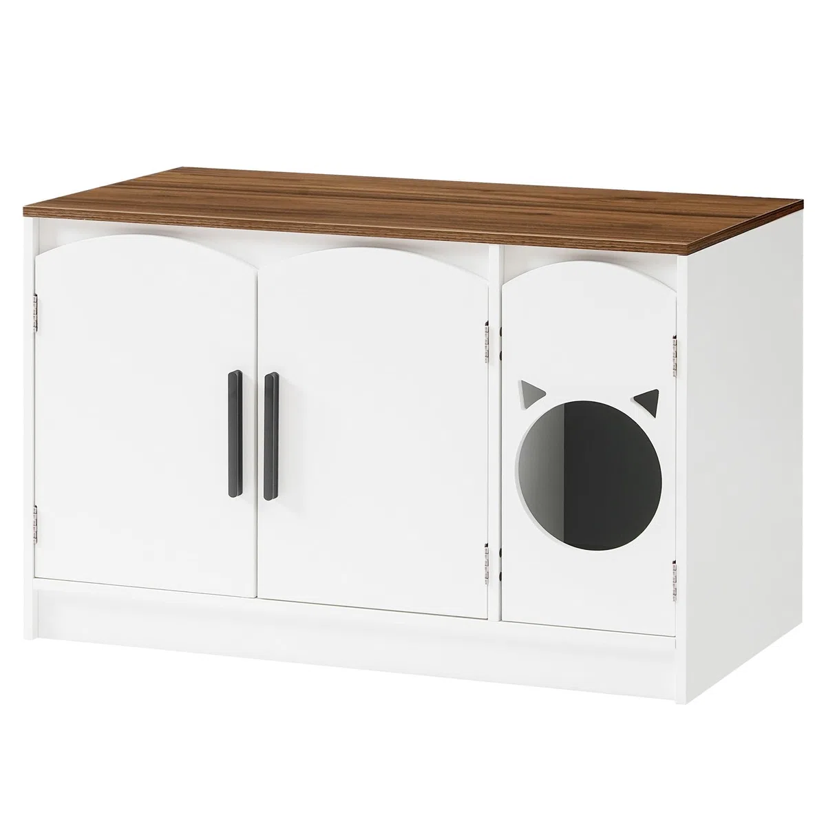 HOOBRO Mueble Arenero para Gatos, Caja de Arena Oculta, Armario Moderno de Madera de Ingeniería, Caseta Doble para Gatos con Diseño de Cabeza, Blanco y Nogal EWH51MW01