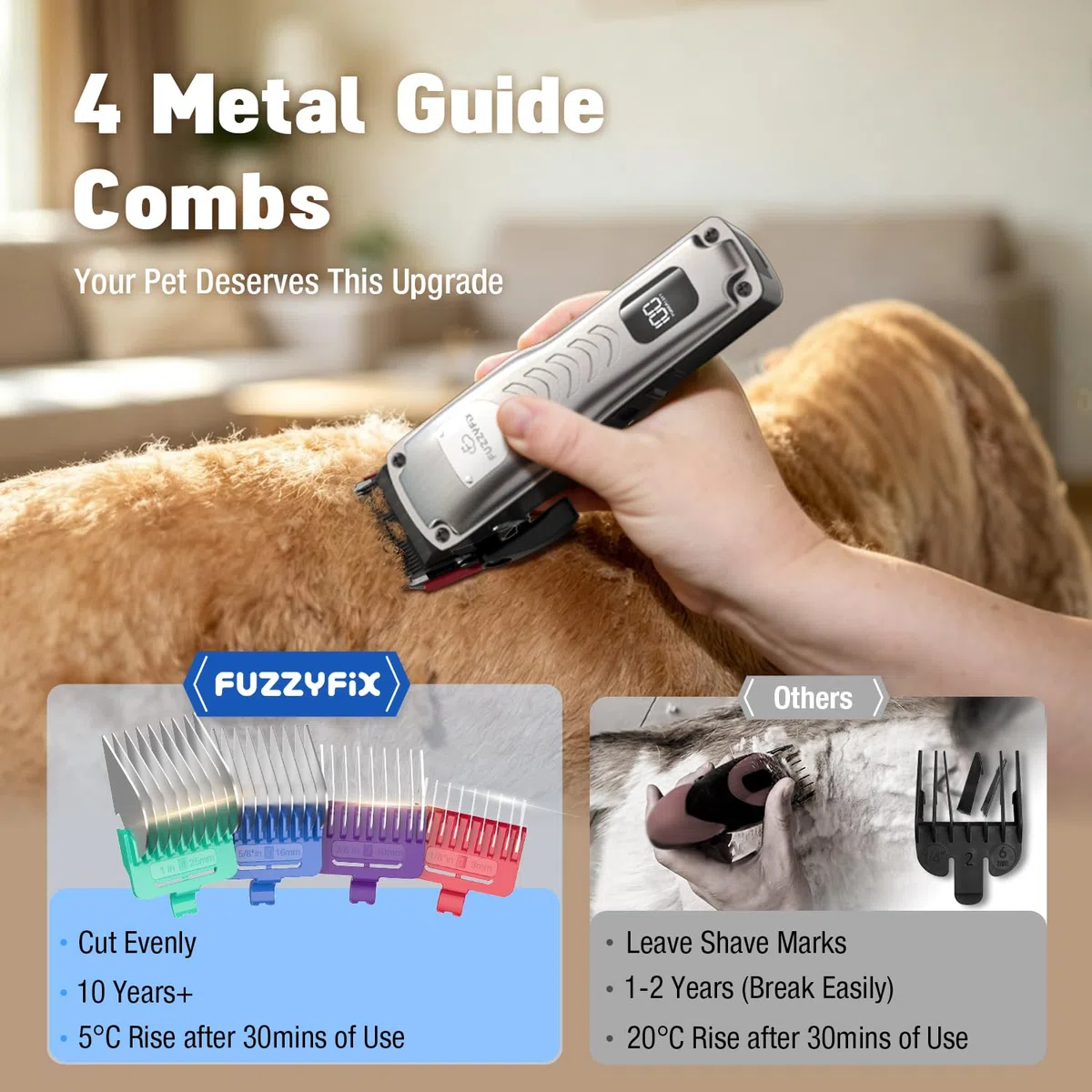 Máquina de cortar pelo para perros, kit de peluquería canina inalámbrico y recargable de bajo ruido con peines metálicos y cuchillas de recambio