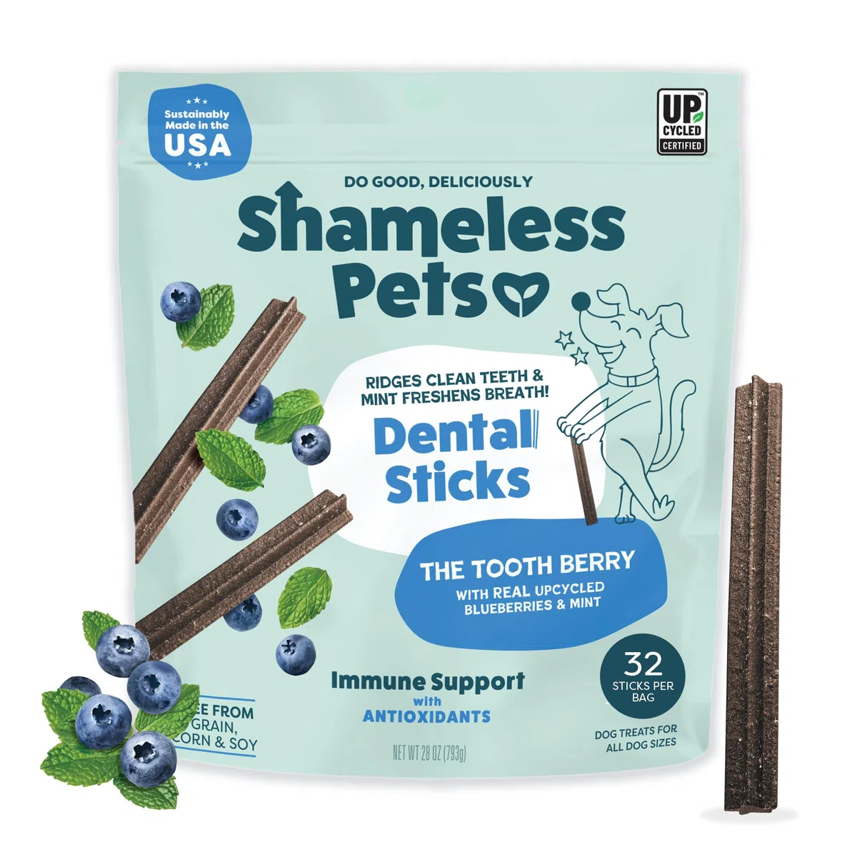 Shameless Pets Toothberry Dental Chews para Perros - Palillos de Dientes Naturales para Perros para un Aliento Fresco, Limpieza Dental y Elimina el sarro, golosinas para Perros sin Cereales, sin maíz