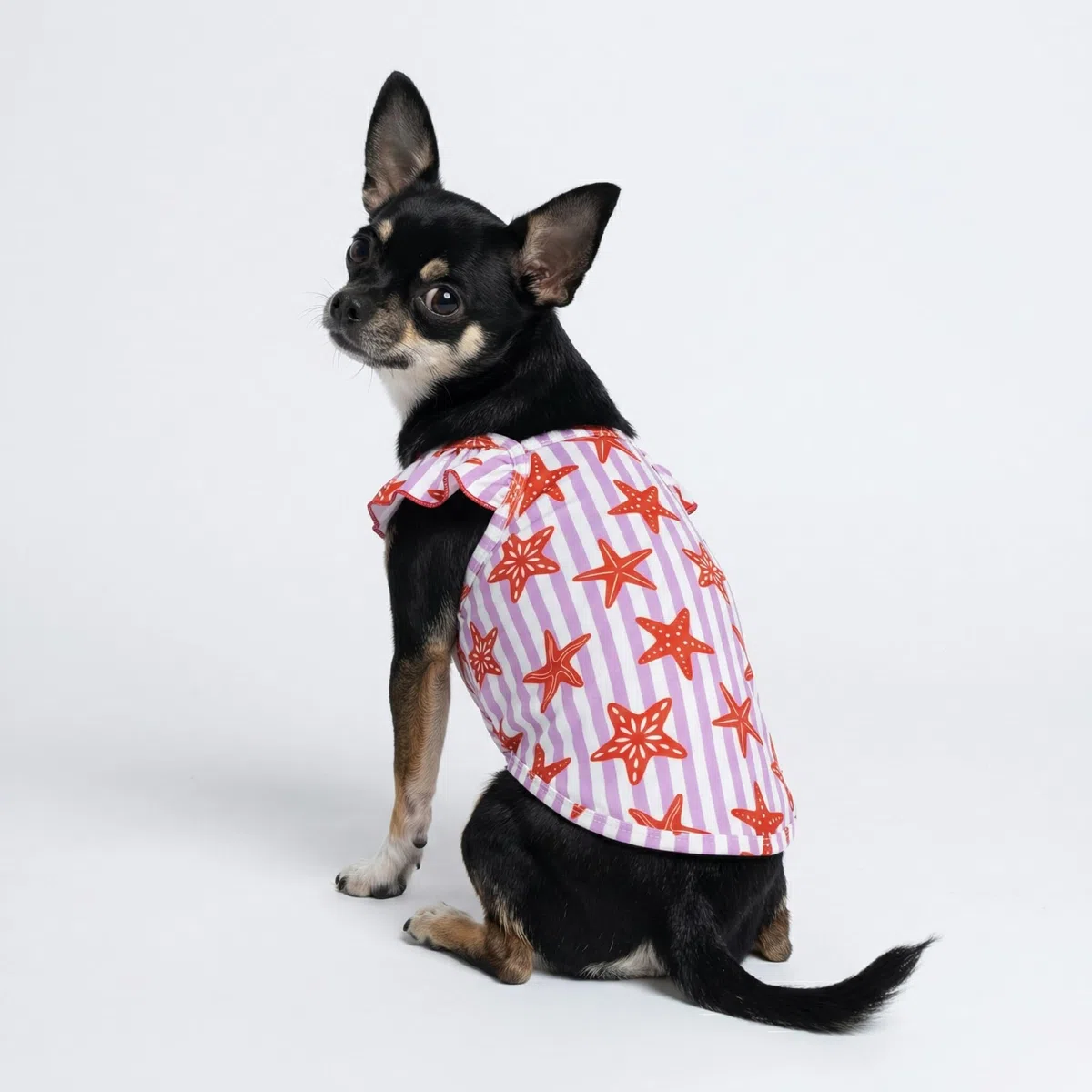 Fitwarm Paquete de 2 camisas de perro con volantes de caballito de mar y estrella de mar, ropa tropical de verano para perros pequeños, camiseta hawaiana para mascotas, rosa, morado, XXL