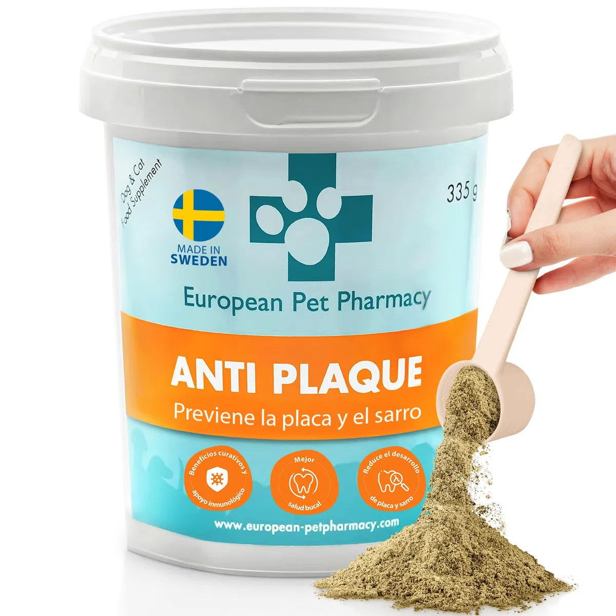European Pet Pharmacy ANTI PLAQUE 335g – Limpiador Antisarro Perro para Eliminar Sarro Perros y Gatos – Higiene Bucal para Perros, Ayuda a Combatir Mal Aliento de Perros y Gatos – Puro y Natural