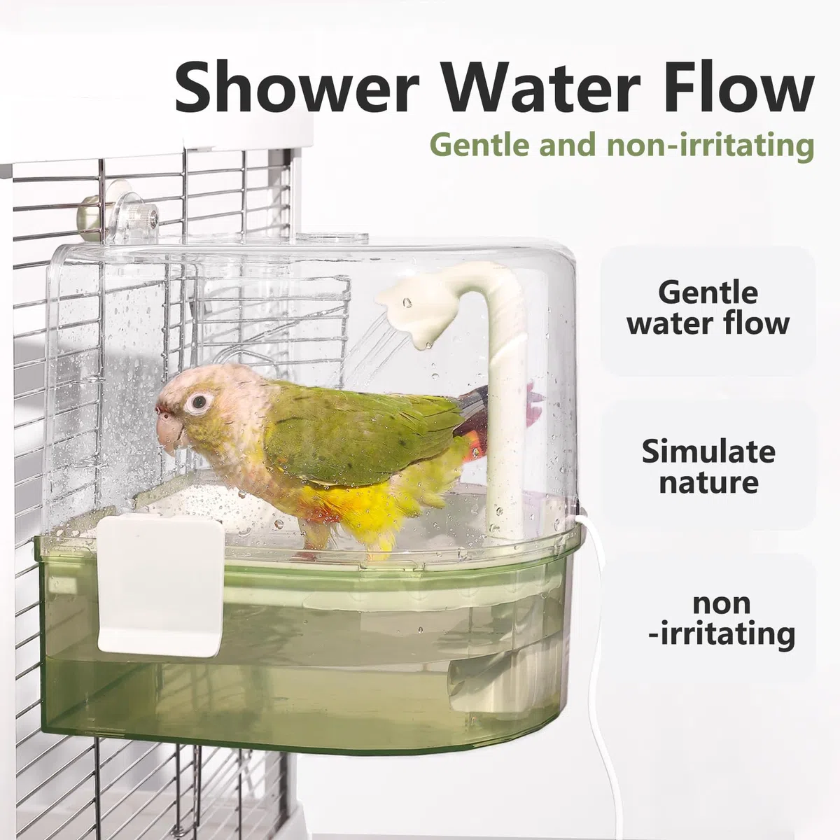 Baños automáticos para jaula, baño de periquitos interior con bomba, ducha para pájaros con 2 modos de agua corriente, accesorio de jaula para pájaros para mascotas, pájaros, conure
