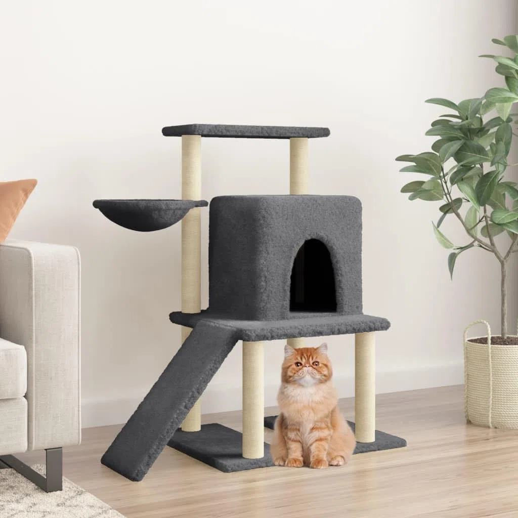 Rascador para Gatos con Postes de sisal Gris Oscuro 96,5 cm, LAPOOH Rascador Gato, Arbol Rascador para Gatos, Gatos Accesorios, Torre Gatos, Arranhador para Gatos, Casa para Gatos