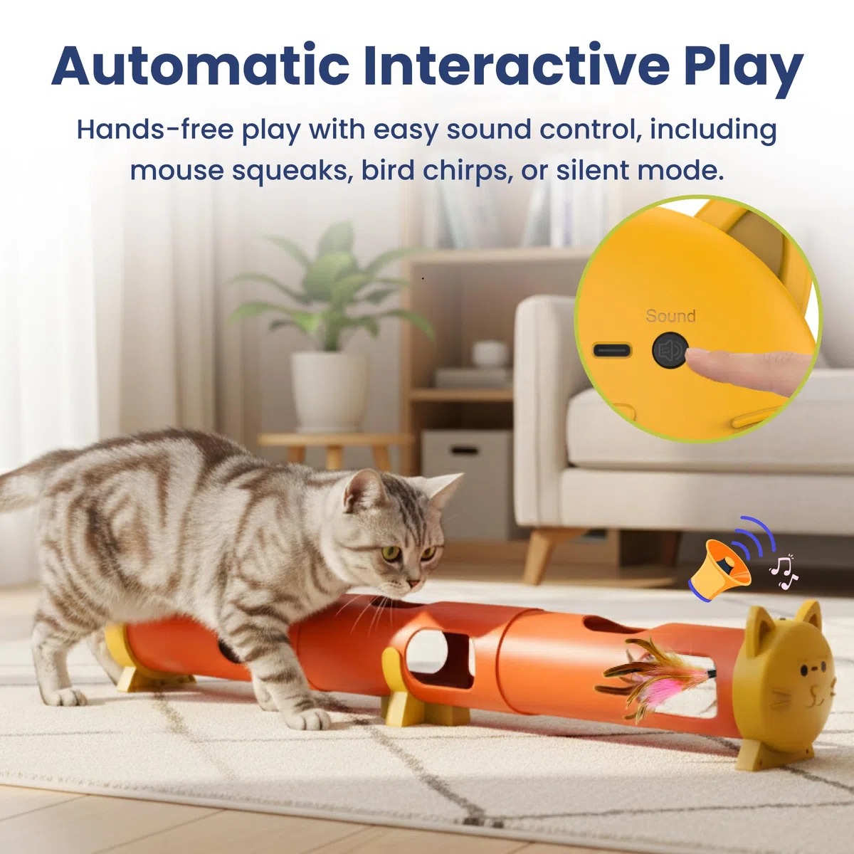 PAWSPIK Juguete eléctrico de tubo de plumas para gatos, juguete automático interactivo para gatos de interior, juego inteligente de plumas aleatorio, batería de larga duración, materiales seguros para