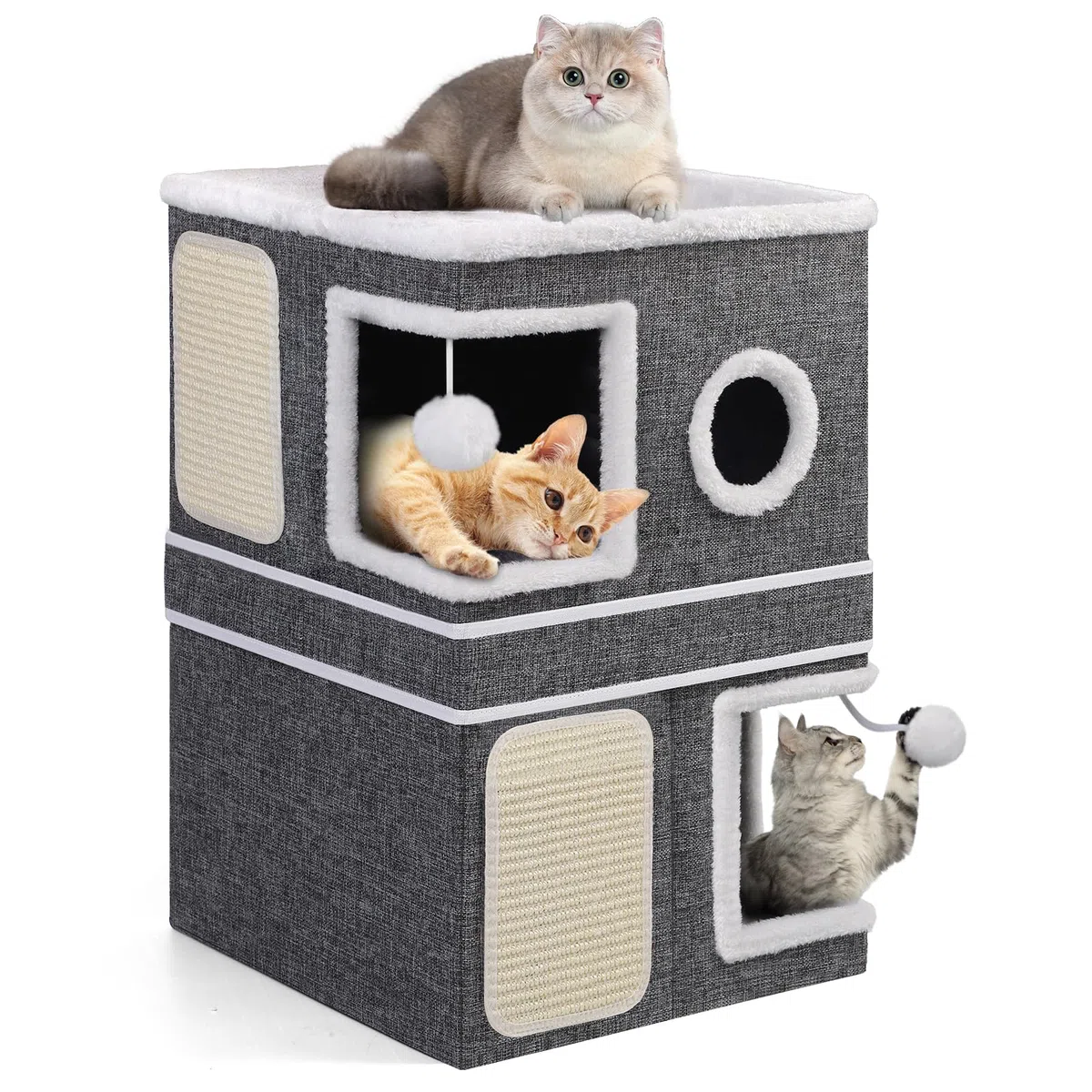Casa para gatos de 3 capas, cueva plegable para gatos grandes, 40 x 40 x 63 cm, cubo interior para gatos, divisible en 2 grandes cuevas para gatos con escondite para gatos, cama grande para gatos con