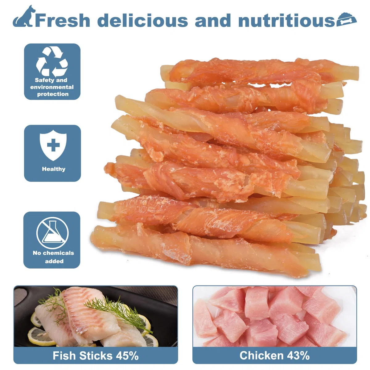 Entrenamiento de Cachorros Aperitivos Masticables para Perros Trata Pollo Envuelto Palitos de Pescado 0.5lb/227g