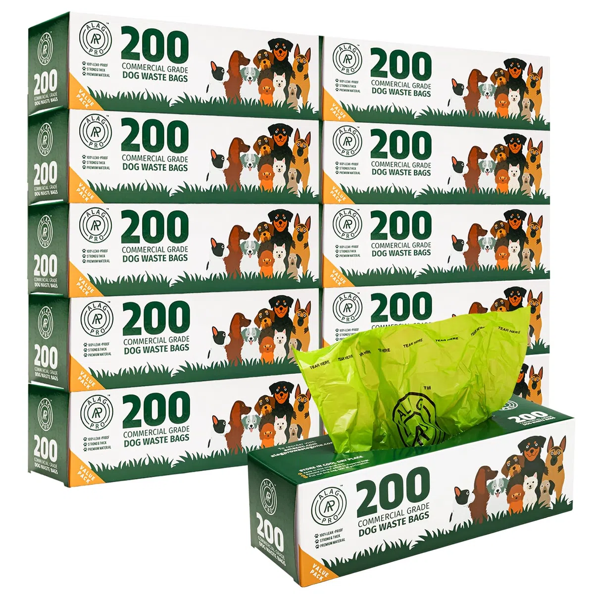 2.000 bolsas de basura para perros de grado comercial, bolsas de repuesto para estaciones de residuos de perros, se adapta a cualquier estación de residuos de perros, 10 rollos de 200 bolsas