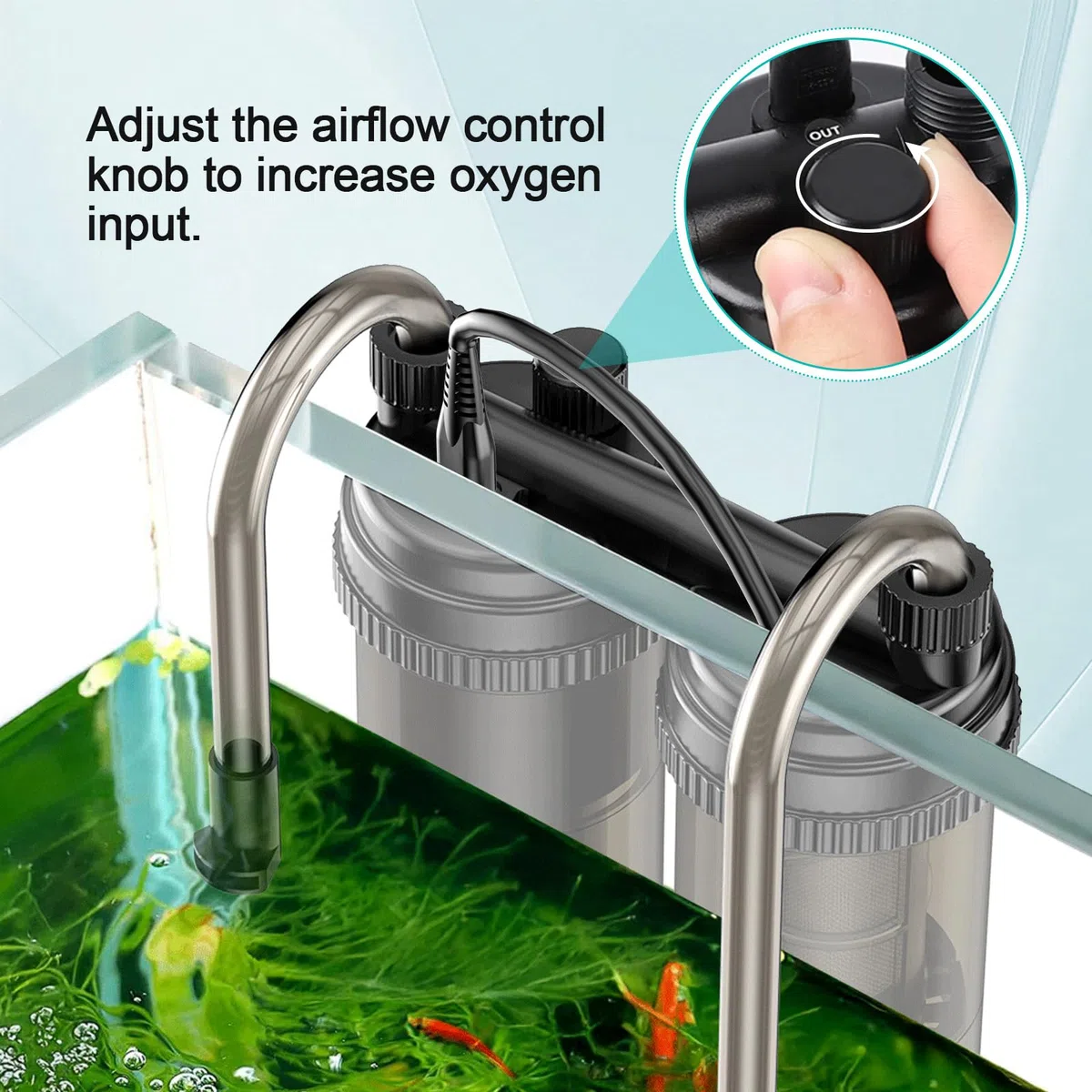 hygger Filtro externo para acuario de 9 W, filtro de agua de doble flujo, 450 l/h, para colgar en el acuario, para recogida de peceras de 27 a 74 L, descarga de residuos para agua dulce y salada