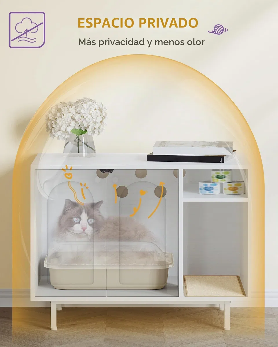 Hzuaneri Armario para Gatos, Mueble Arenero Gatos, Caja de Arena, Mueble Arenero, Casa para Gato con Puerta y Divisor Separado, 50 x 80 x 61 cm, Piernas Altas, Blanco CB01513W