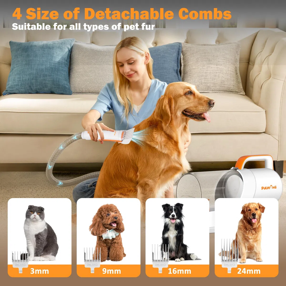 PAWING Kit de aseo para mascotas con aspiradora, herramientas profesionales todo en 1 para perros y gatos, aspiradora de perros de bajo ruido con taza de polvo de gran capacidad de 2 L para eliminar