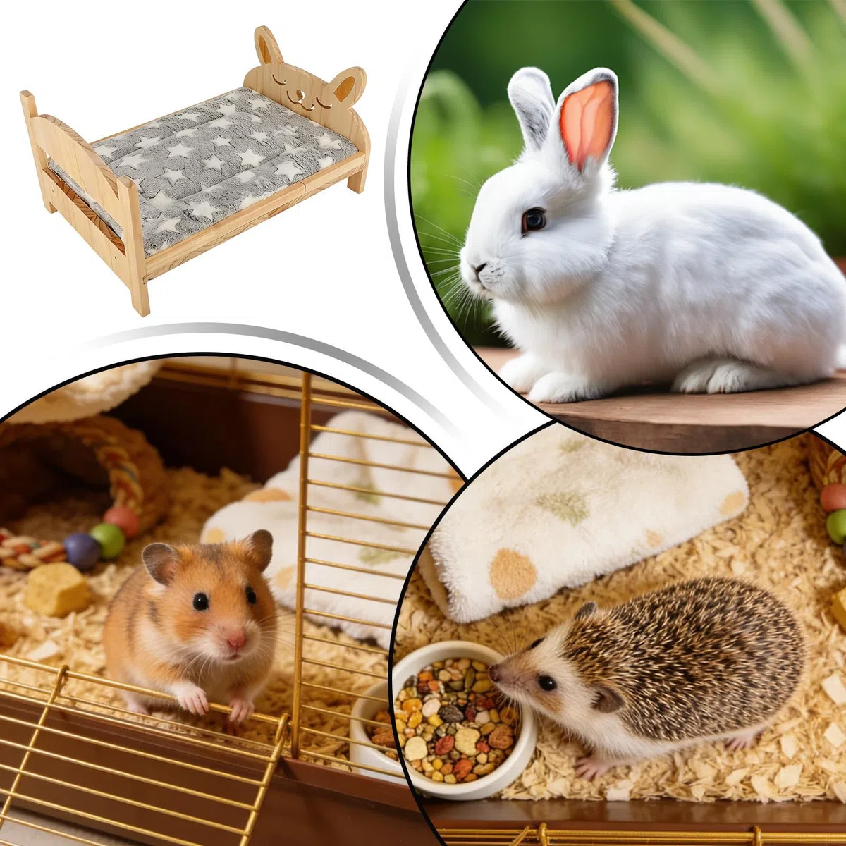 Camas Bunny,Pequeño Hábitat de Mascotas con Cojín Suave | Cama de Madera