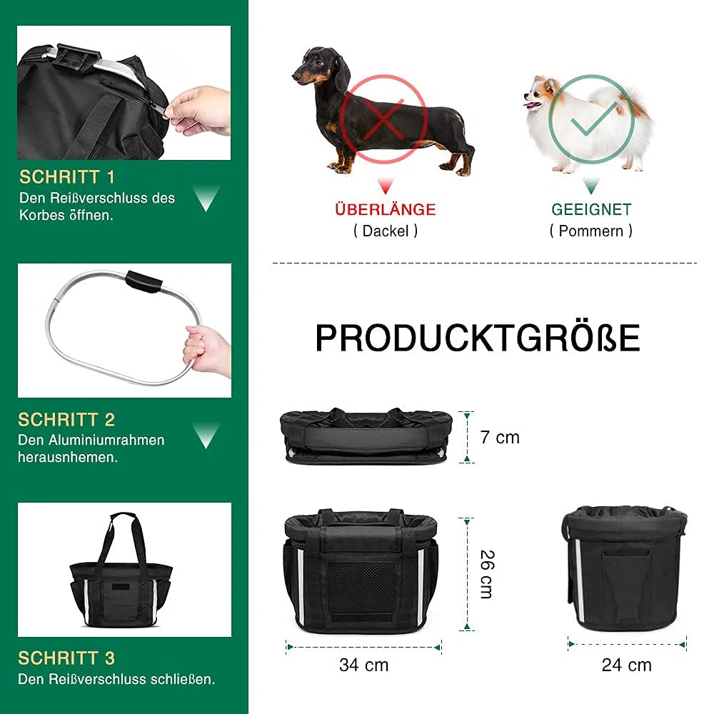 ANZOME Cesta de bicicleta delantera para perro desmontable para bicicleta de montaña para mujer, cesta para perros con cinturón de seguridad