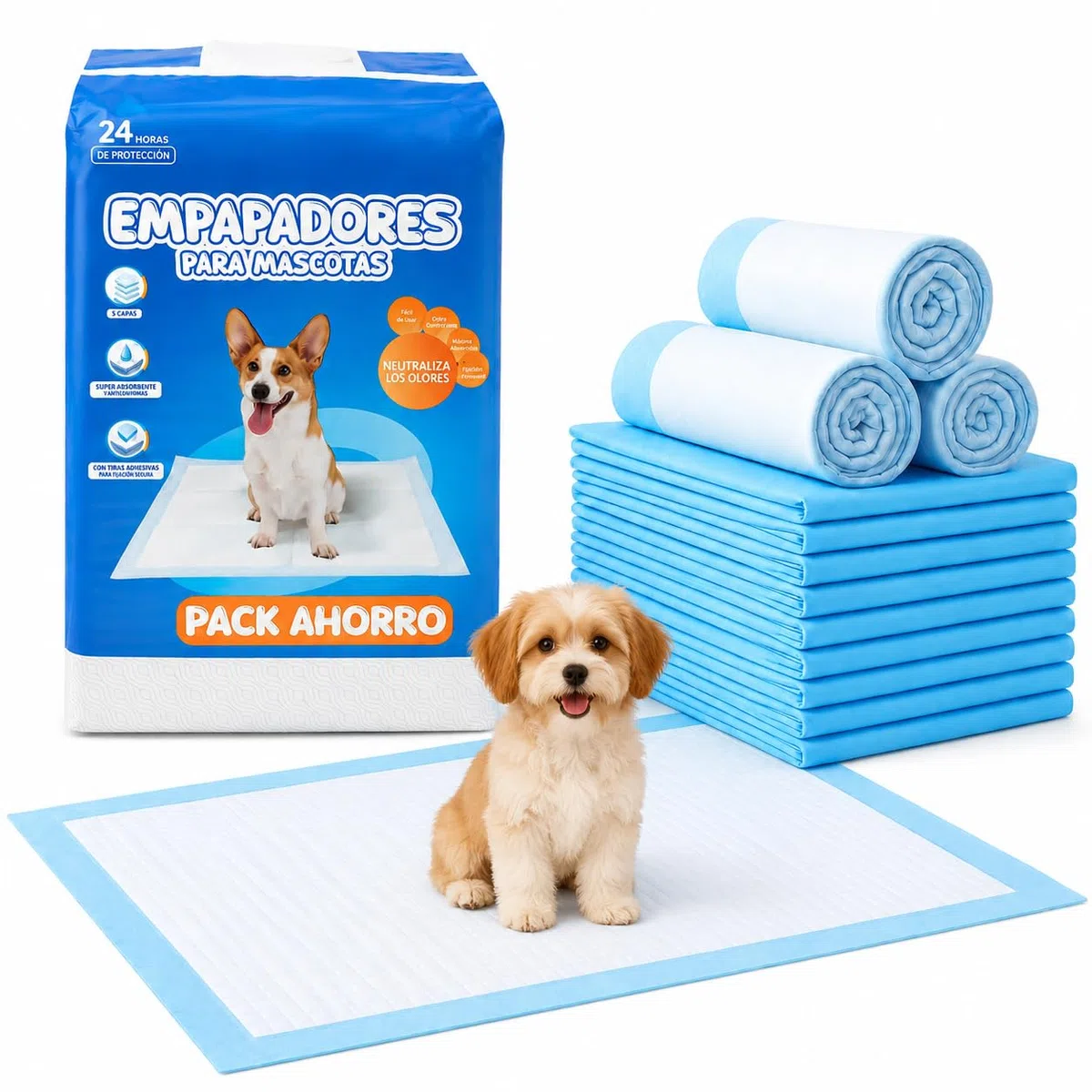 BESCH Empapadores para Perros de Alta Absorción con Base Adhesiva – Almohadillas Higiénicas para Cachorros y Adultos, Control de Olores, Antideslizantes, Entrenamiento Fácil (60x90cm, 200 Unidades)
