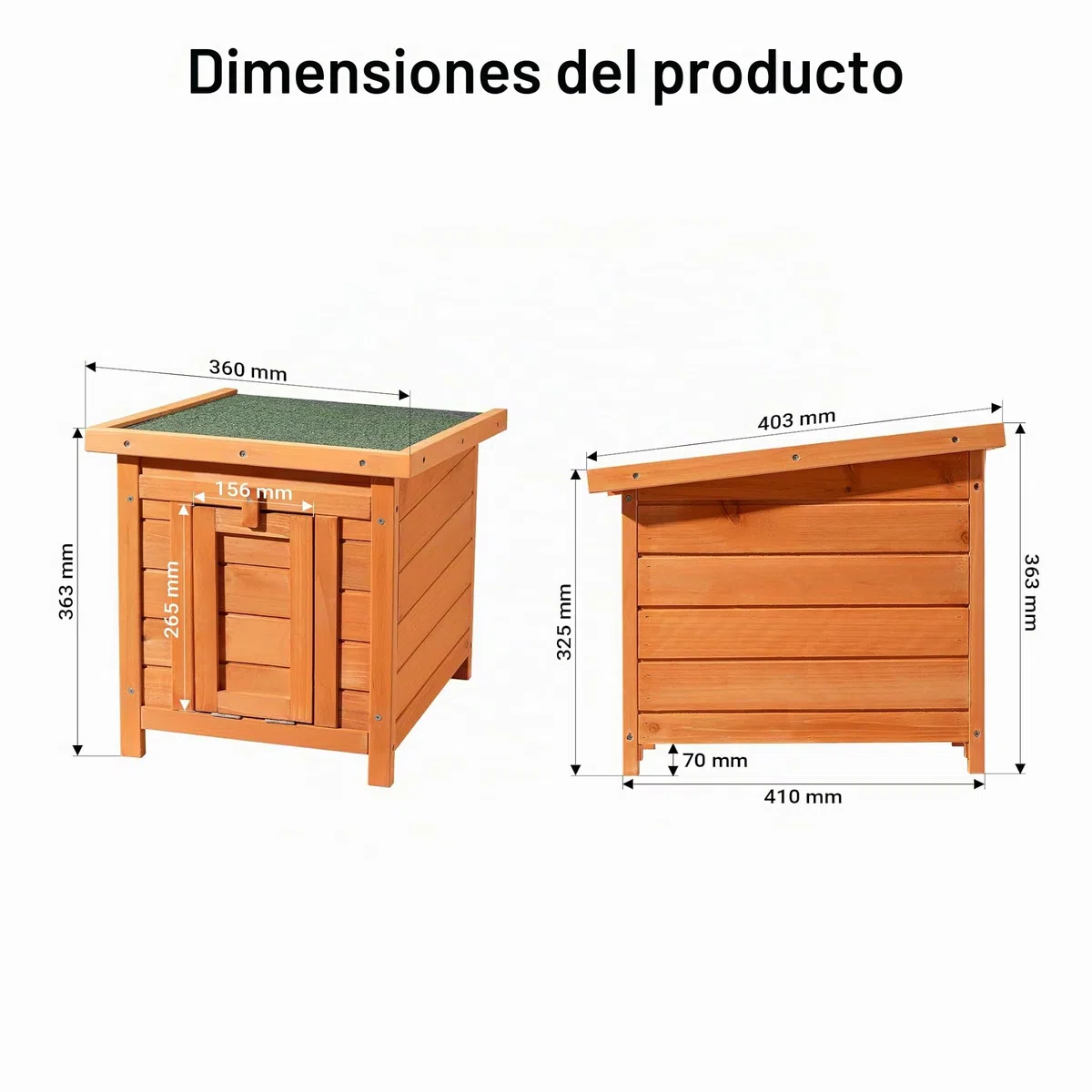 Wiltec Caseta para Gatos 420 x 515 x 430 mm de Madera de Abeto casa para Mascotas con tejado abatible Sellado con betún Refugio para jardín o balcón