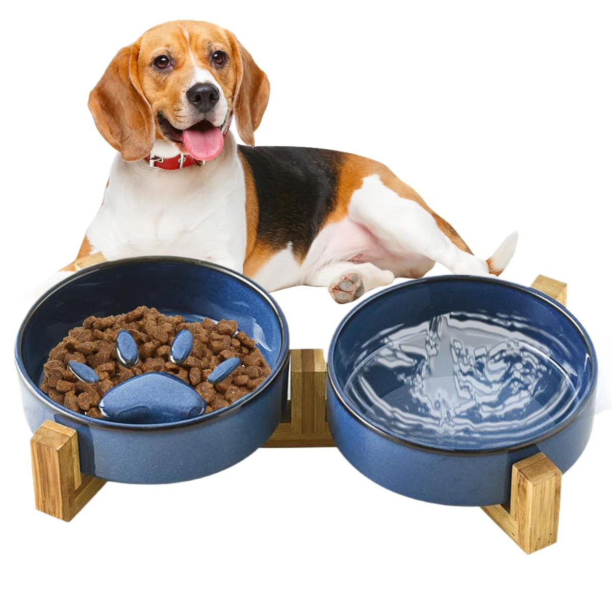 Cuencos Alimentación Lenta para Perros Soporte Mediano Comida Agua | Soporte Cuencos Perros Cerámica Antideslizante Huella Mono Estación Alimentación Mascotas Accesorios Plato Camp