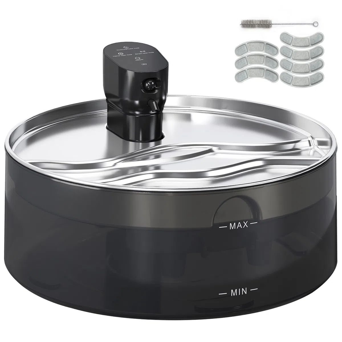 PawHut Fuente de agua para gatos de 7 l, acero inoxidable con bomba silenciosa, ventana de nivel de agua, filtro de carbón activo, sensor de movimiento, sistema de filtro, funciona con pilas, fuente