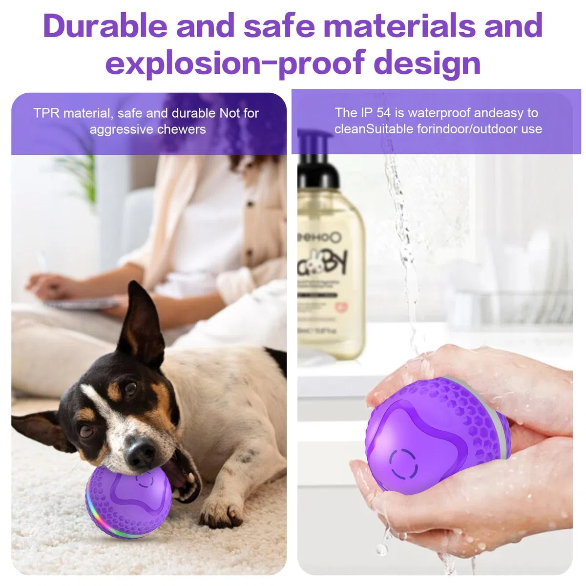 Pelota interactiva para perros, juguete rodante automático, bola animada para perros medianos/grandes para aliviar el aburrimiento, bolas de movimiento automático activadas con flash LED, recargable