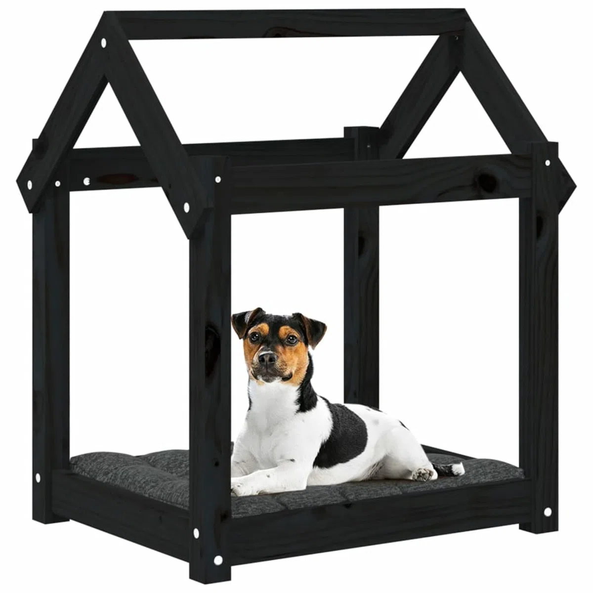 LAPOOH Cama para Perros Madera Maciza de Pino Negro 61x50x70 cm, Colchon Perro, Cuna Perro, Cama Mascota, Dog Bed, Cama para Perros Y Gatos