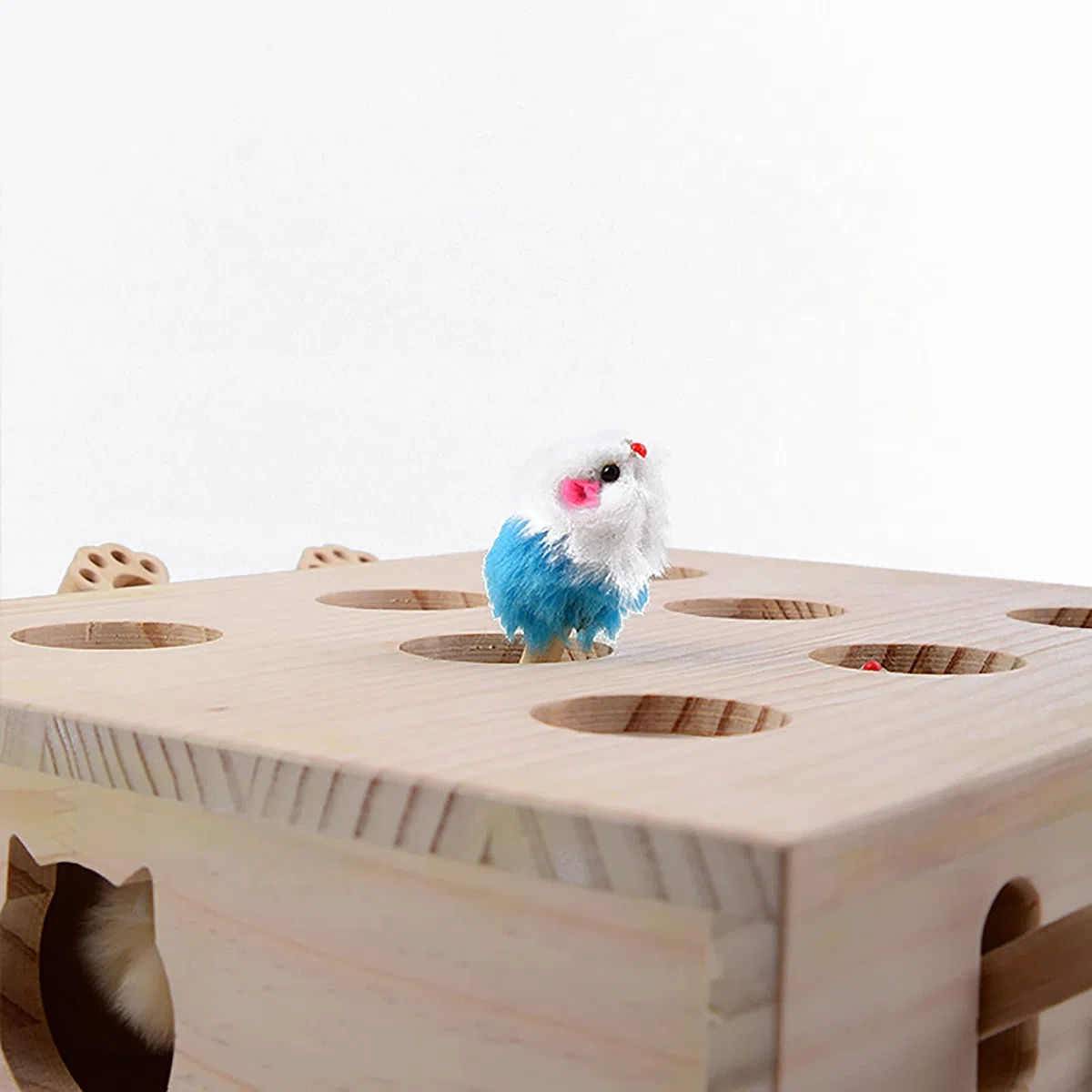Juguete interactivo de madera para gatos Whack-A-Mole, juego atractivo y duradero para gatos y gatitos, mantiene a las mascotas entretenidas y estimuladas, diseño de madera natural, perfecto para